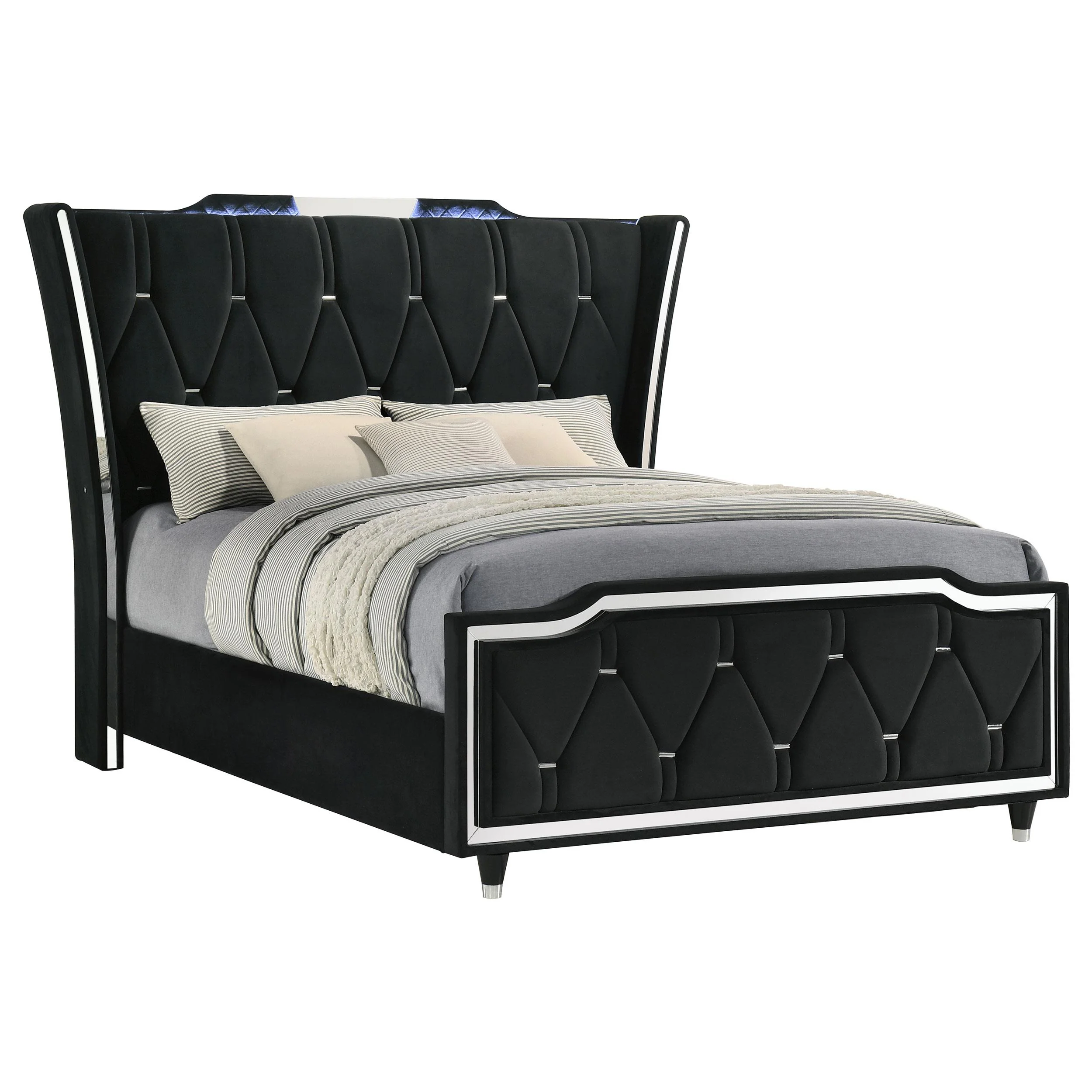 Lorient Queen LED Upholstered Wingback Bed Black - Image 3