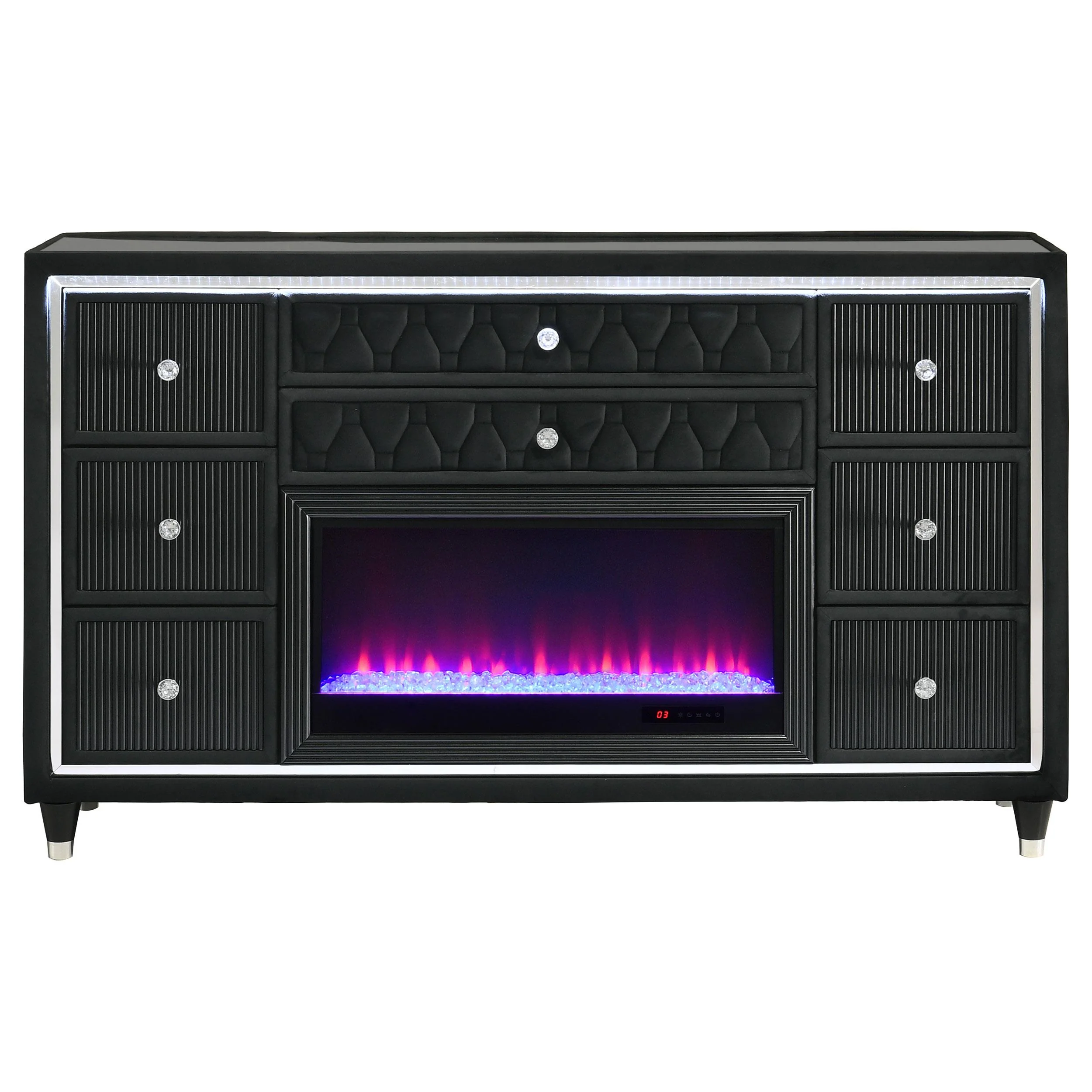 Lorient 8-drawer LED Bedroom Flame Box Dresser Black - Image 3