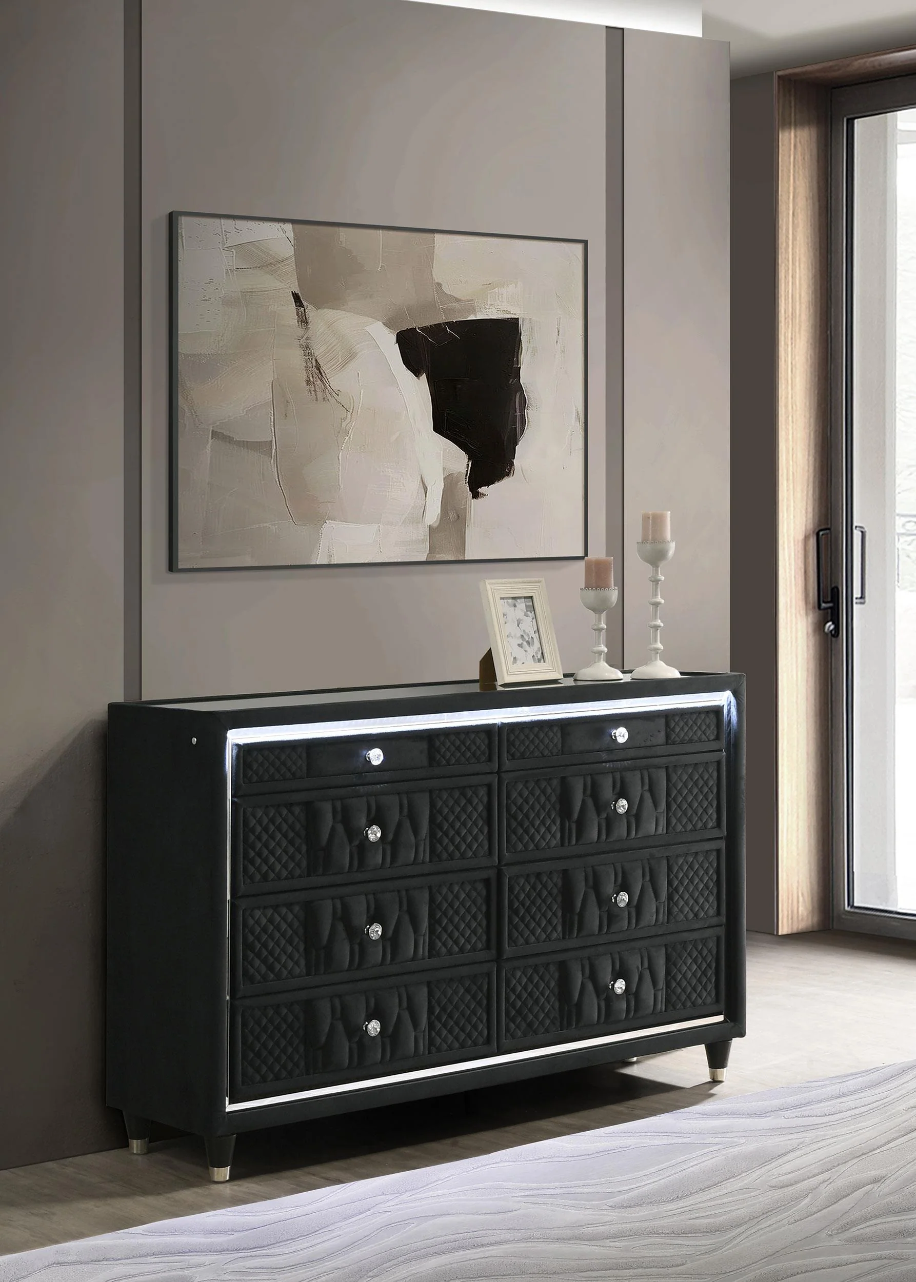 Lorient 8-drawer LED Bedroom Dresser Cabinet Black - Image 2