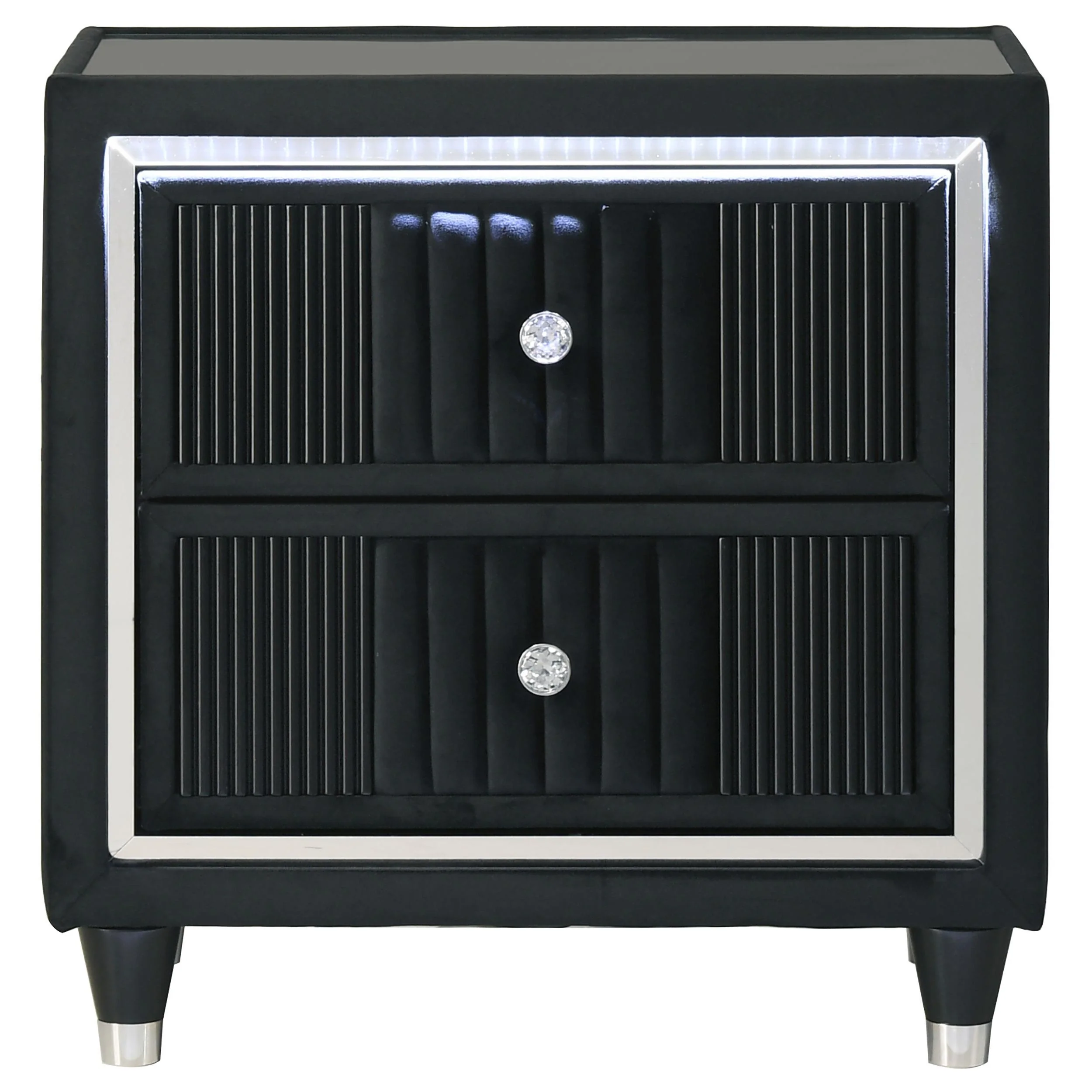 Ravenne 2-drawer Velvet Upholstered LED Nightstand with USB Black - Image 3