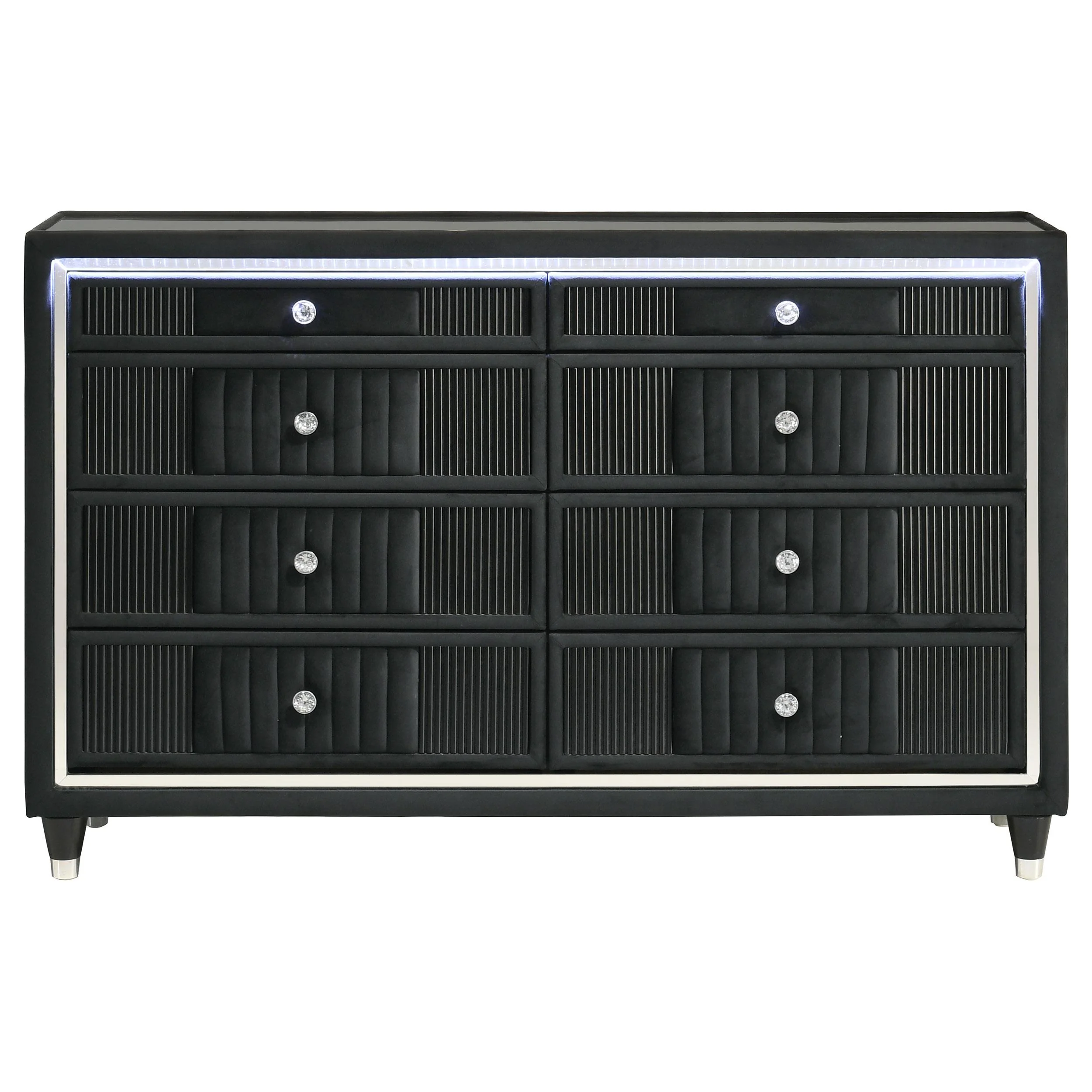 Ravenne 8-drawer Velvet Upholstered LED Dresser Cabinet Black - Image 3