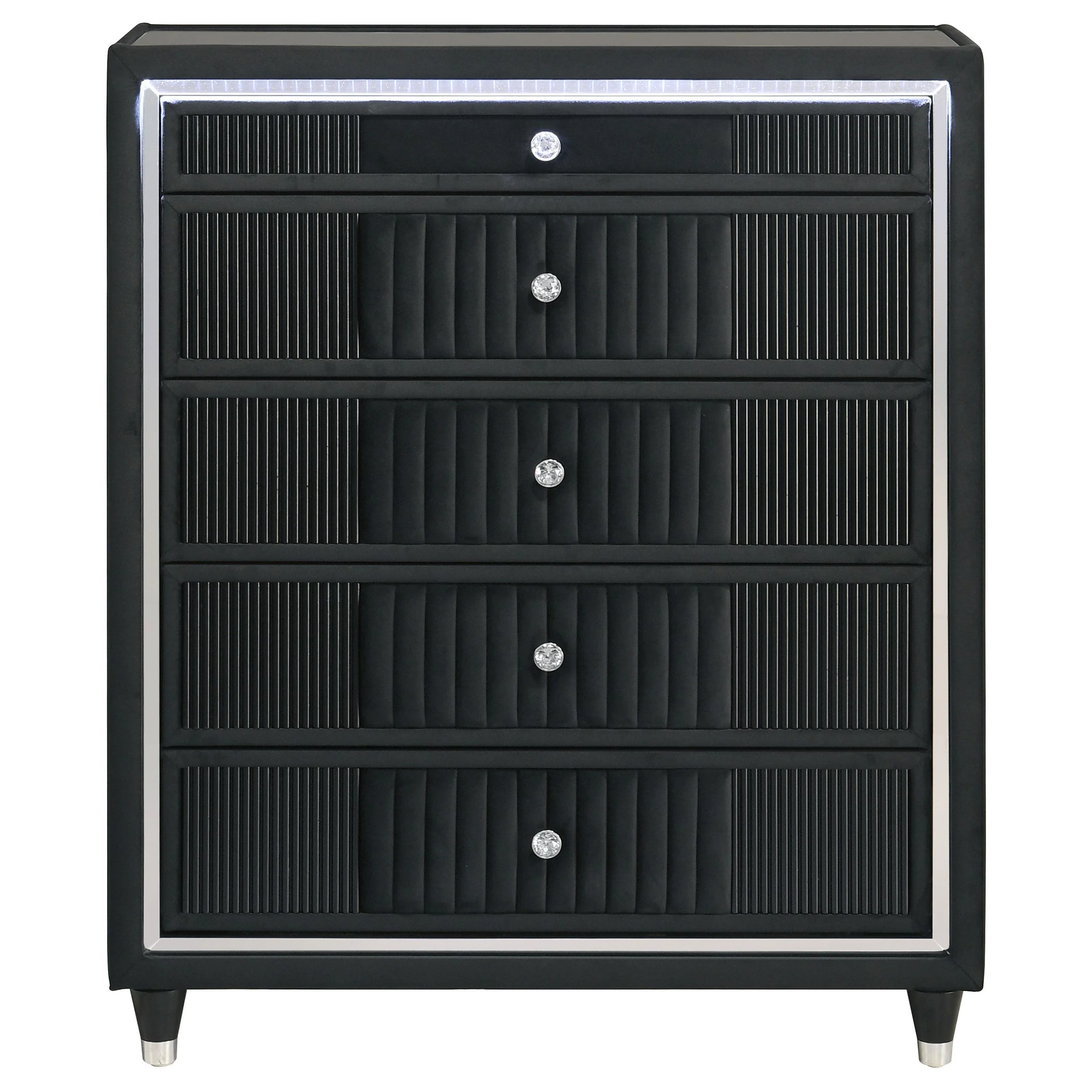 Ravenne 5-drawer Velvet Upholstered LED Chest of Drawers Black - Image 3