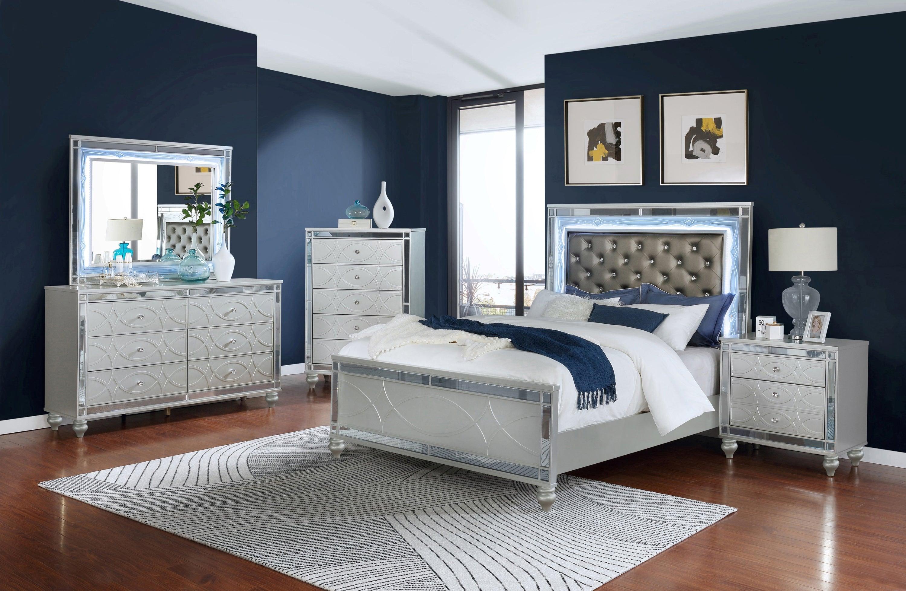 Gunnison King Panel Bed With LED Lighting Silver Metallic - Image 2