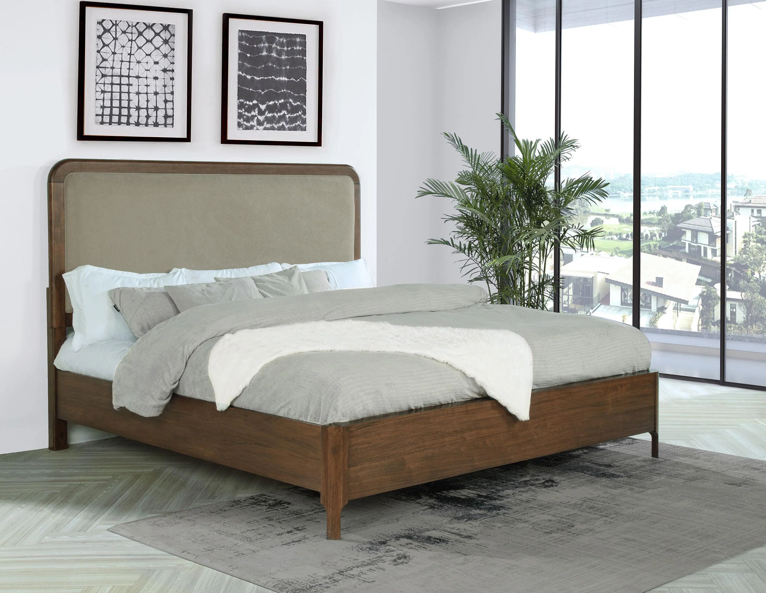 Maderia 57-inch Upholstered King Panel Bed Walnut - Image 2