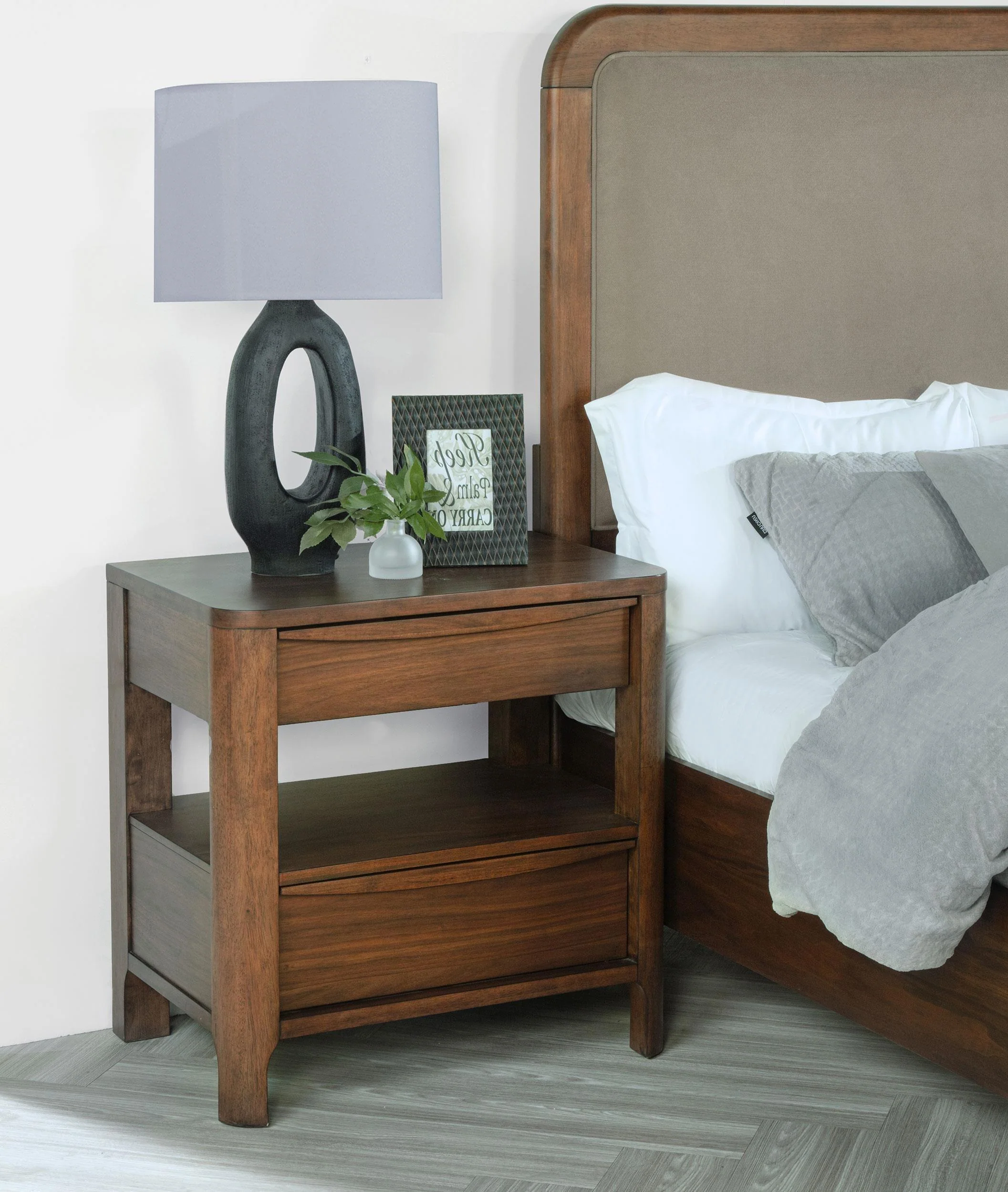 Maderia 2-drawer Nightstand Bedide Table Walnut - Image 2