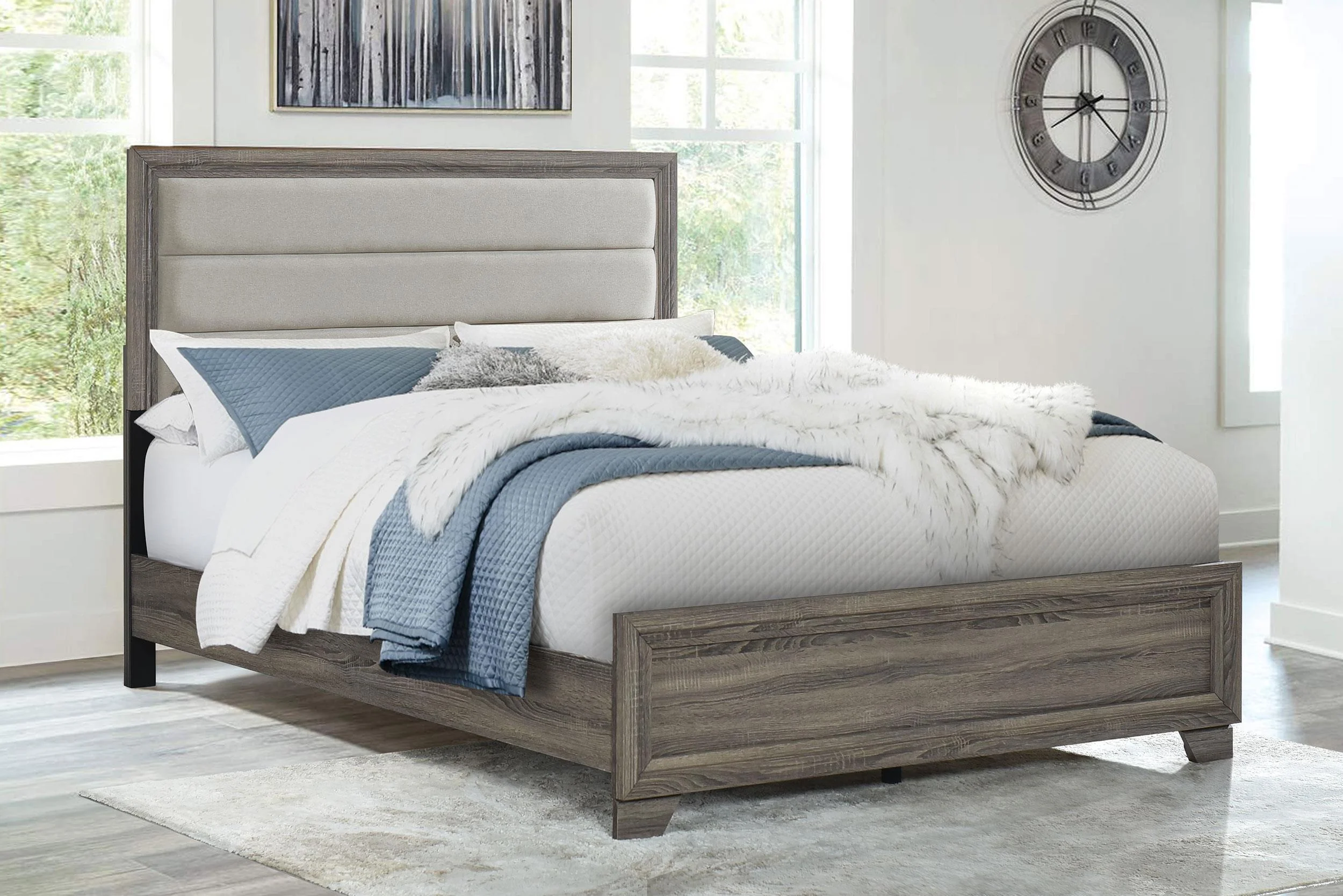Wright 50-inch Upholstered King Bed Brown Oak - Image 2