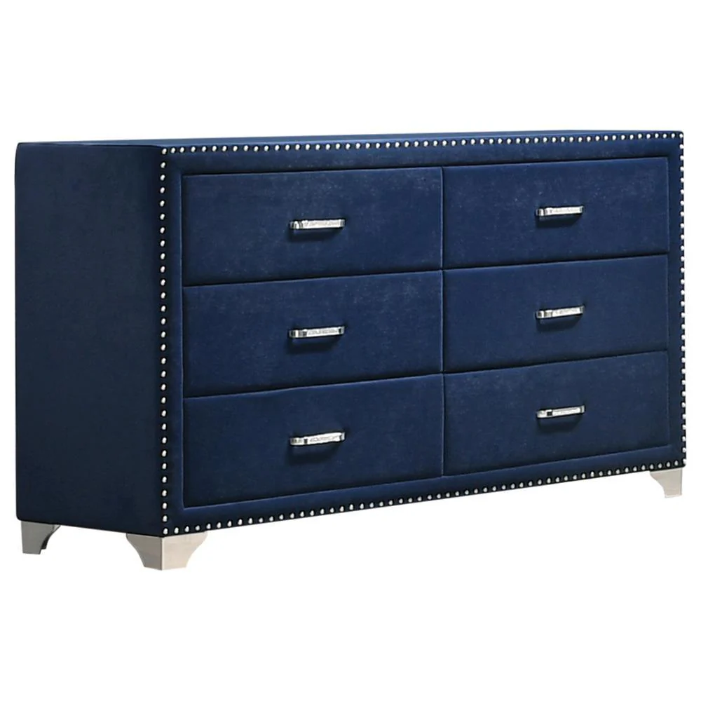 Melody 6 Drawer Upholstered Dresser Pacific Blue - Image 1
