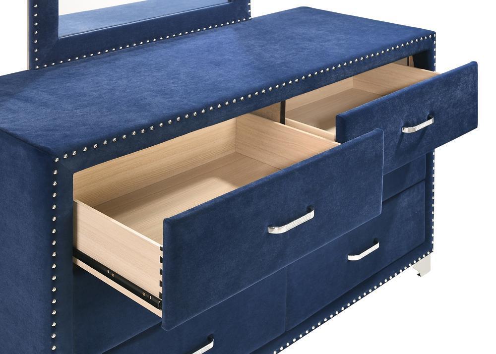Melody 6 Drawer Upholstered Dresser Pacific Blue - Image 3