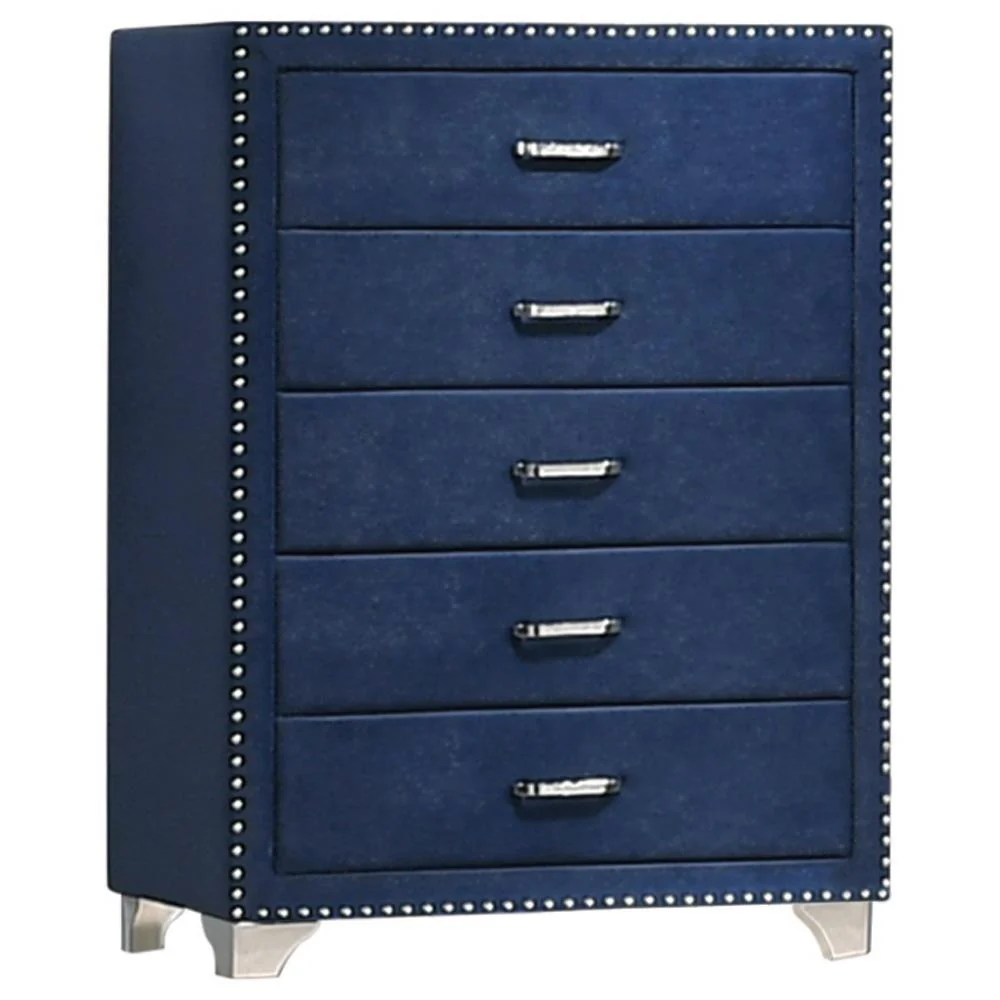 Melody 5 Drawer Upholstered Chest Pacific Blue - Image 1
