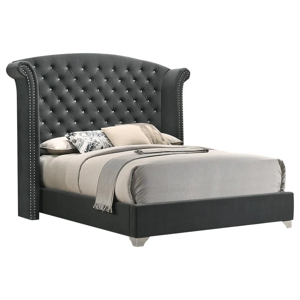 Melody King Wingback Upholstered Bed Grey - Image 1