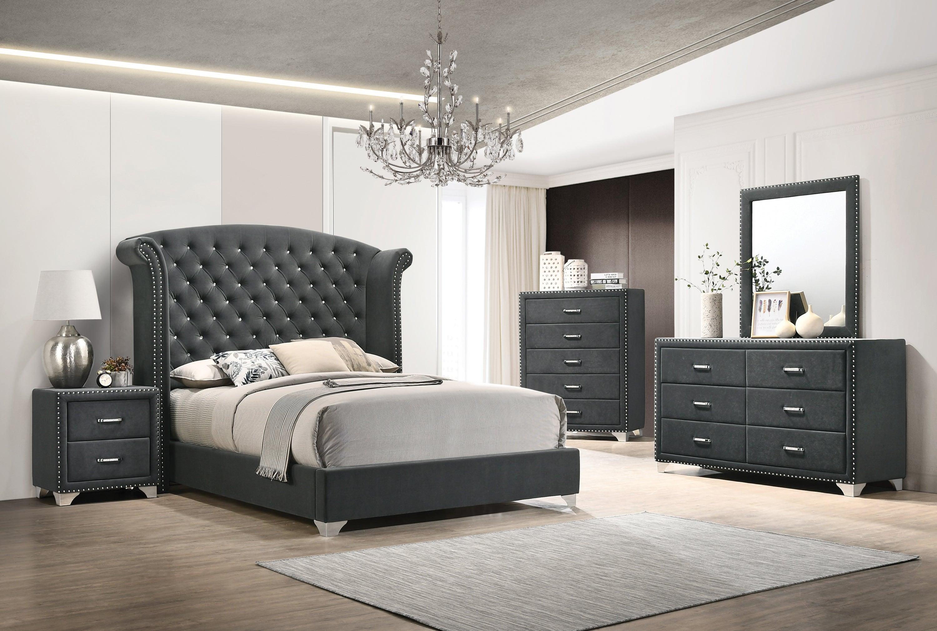 Melody Queen Wingback Upholstered Bed Grey - Image 2