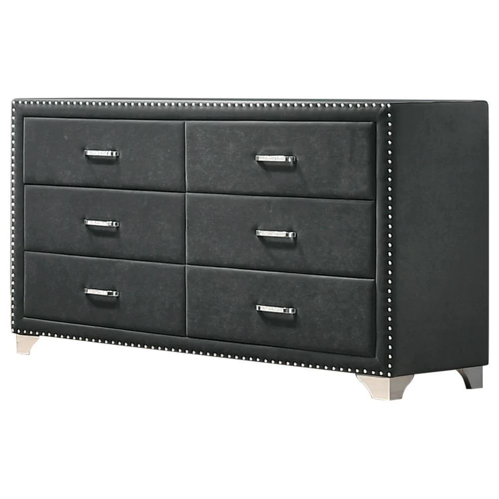 Melody 6 Drawer Upholstered Dresser Grey - Image 1