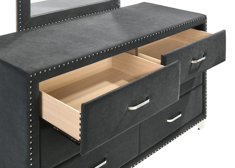 Melody 6 Drawer Upholstered Dresser Grey - Image 3