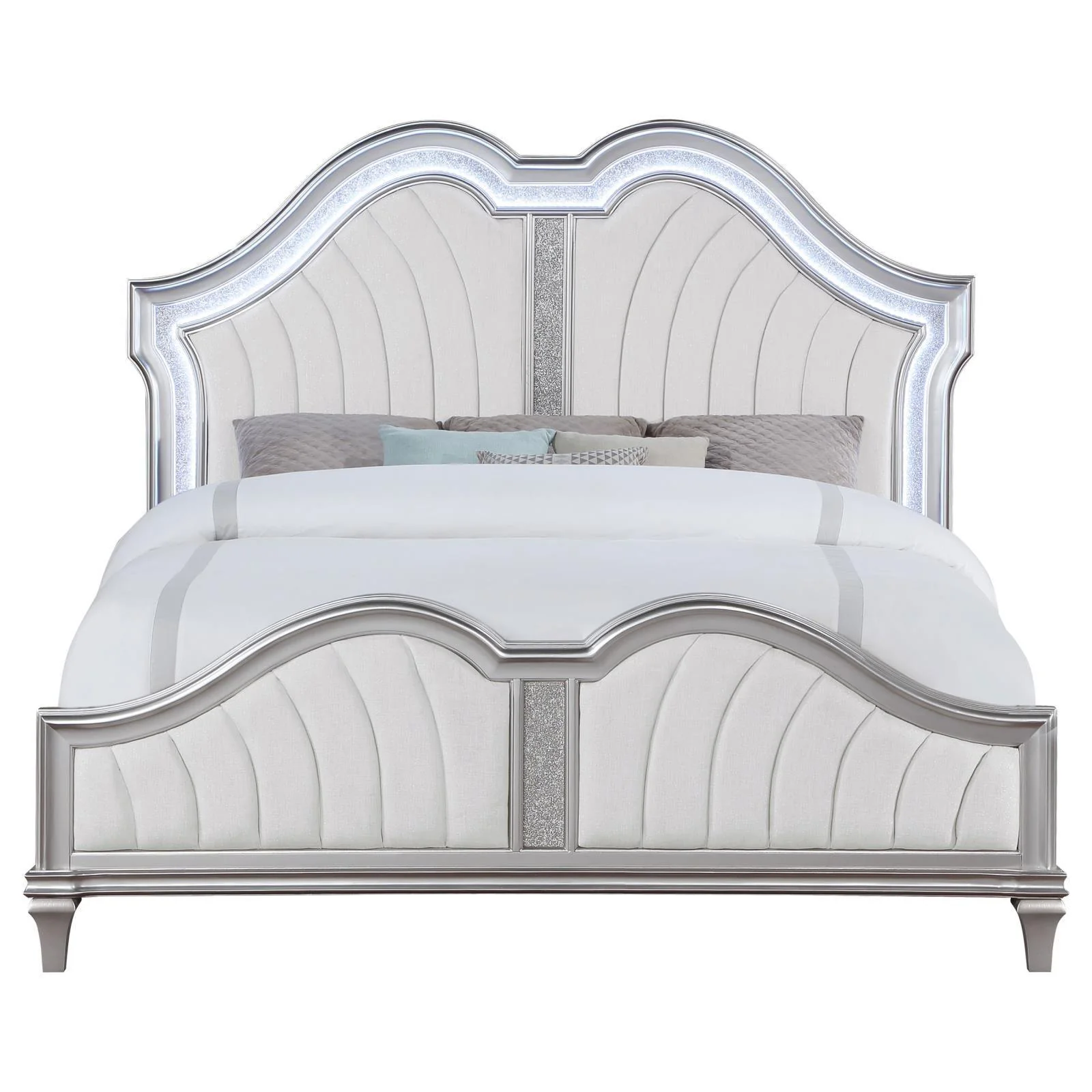 Evangeline Tufted Upholstered Platform King Bed Ivory Silver Oak - Image 3