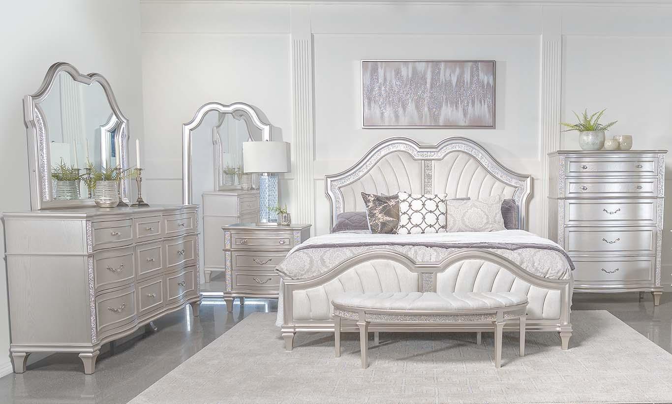 Evangeline Tufted Upholstered Platform King Bed Ivory Silver Oak - Image 2