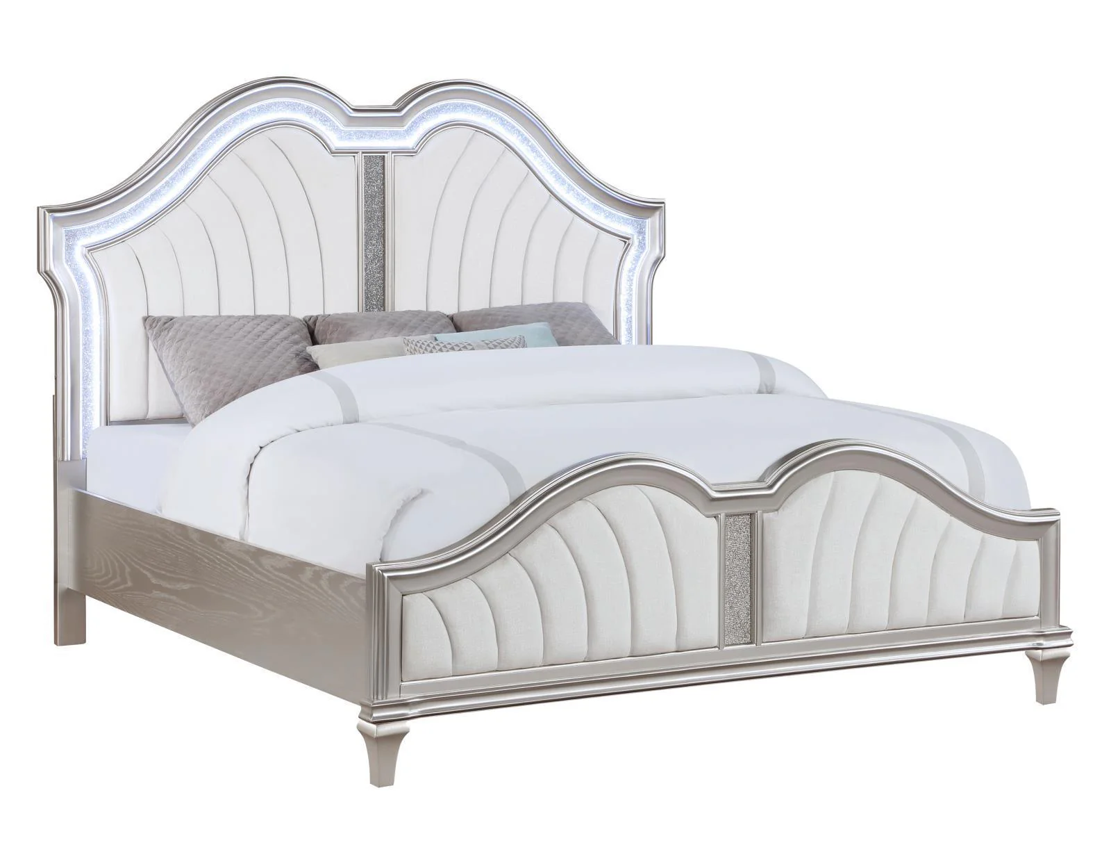 Evangeline Tufted Upholstered Platform Queen Bed Ivory Silver Oak - Image 2