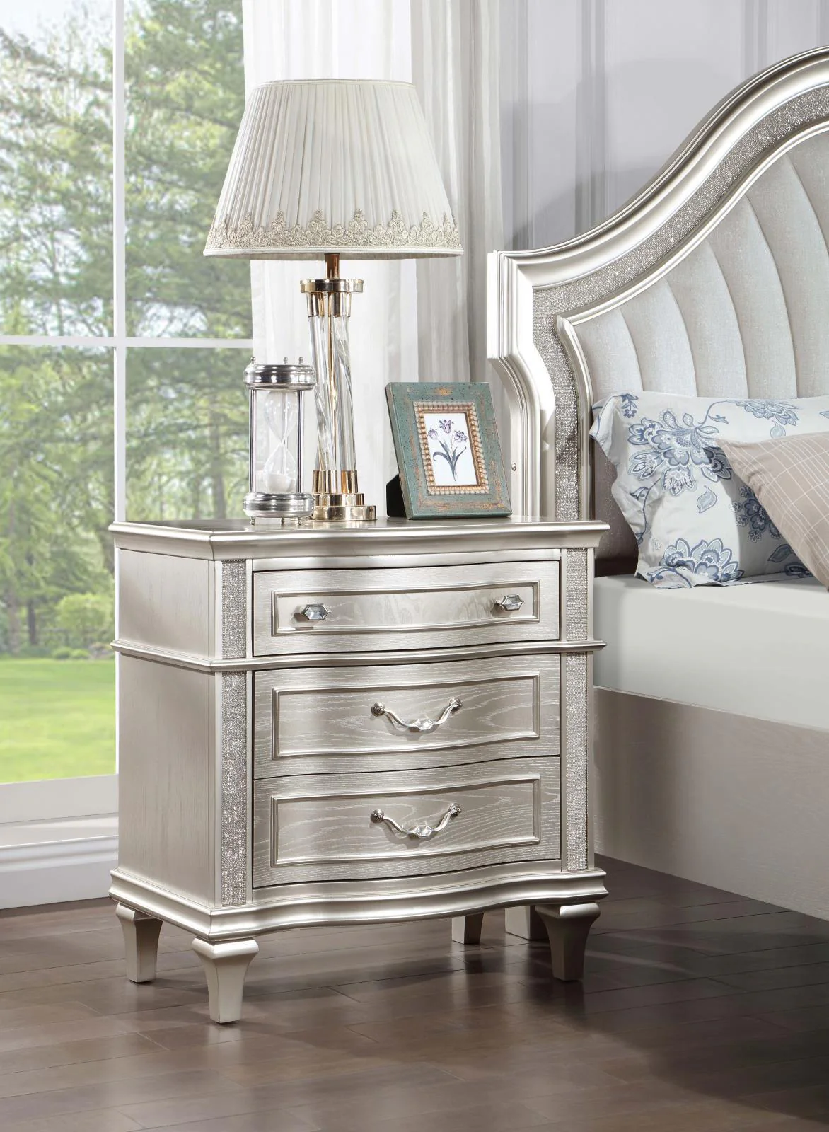 Evangeline 3 Drawer Nightstand Silver Oak - Image 1