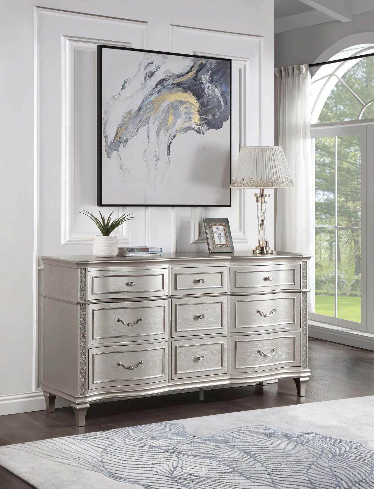 Evangeline 9 Drawer Dresser Silver Oak - Image 1