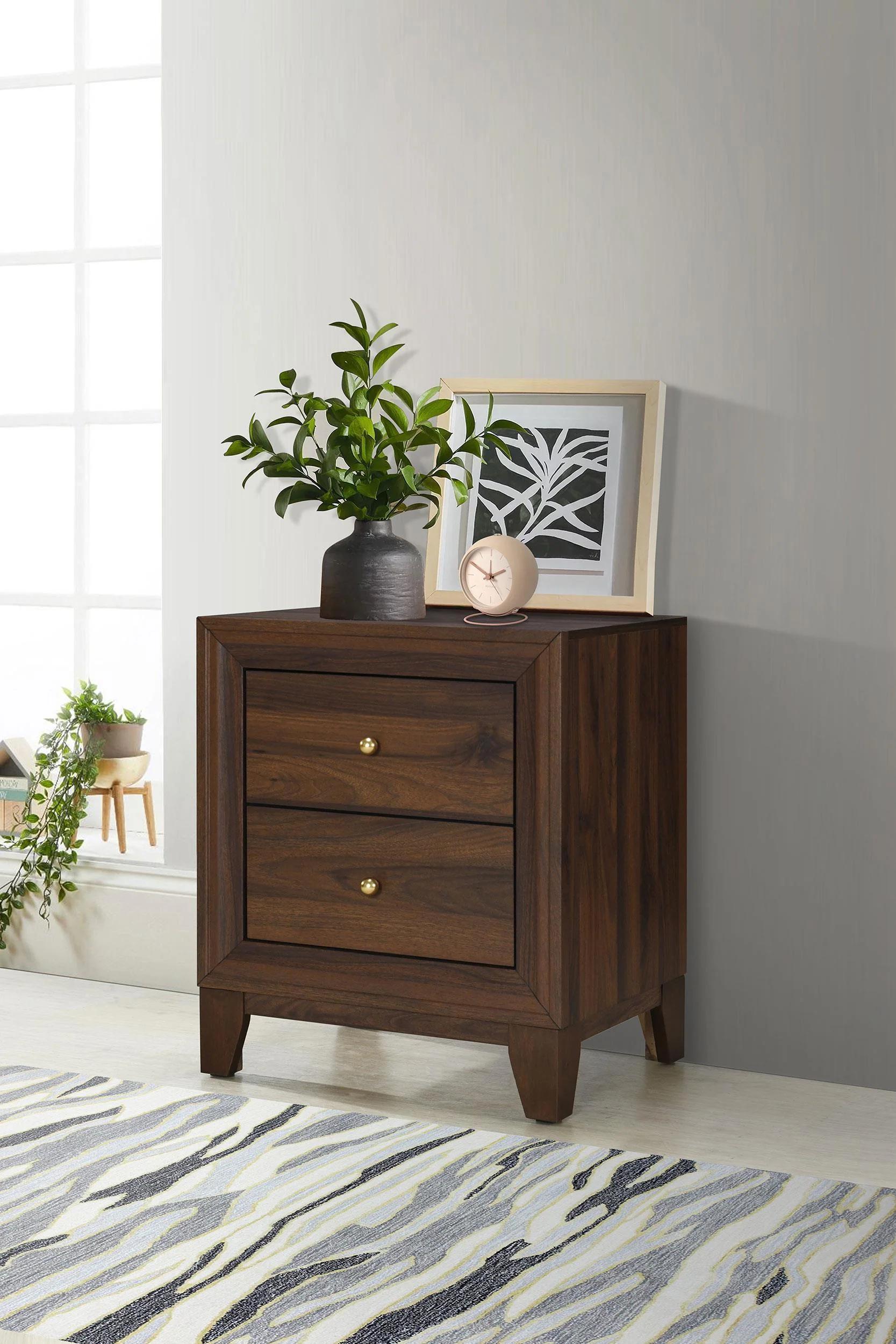 Welsley 2-drawer Nightstand Bedide Table Walnut - Image 2