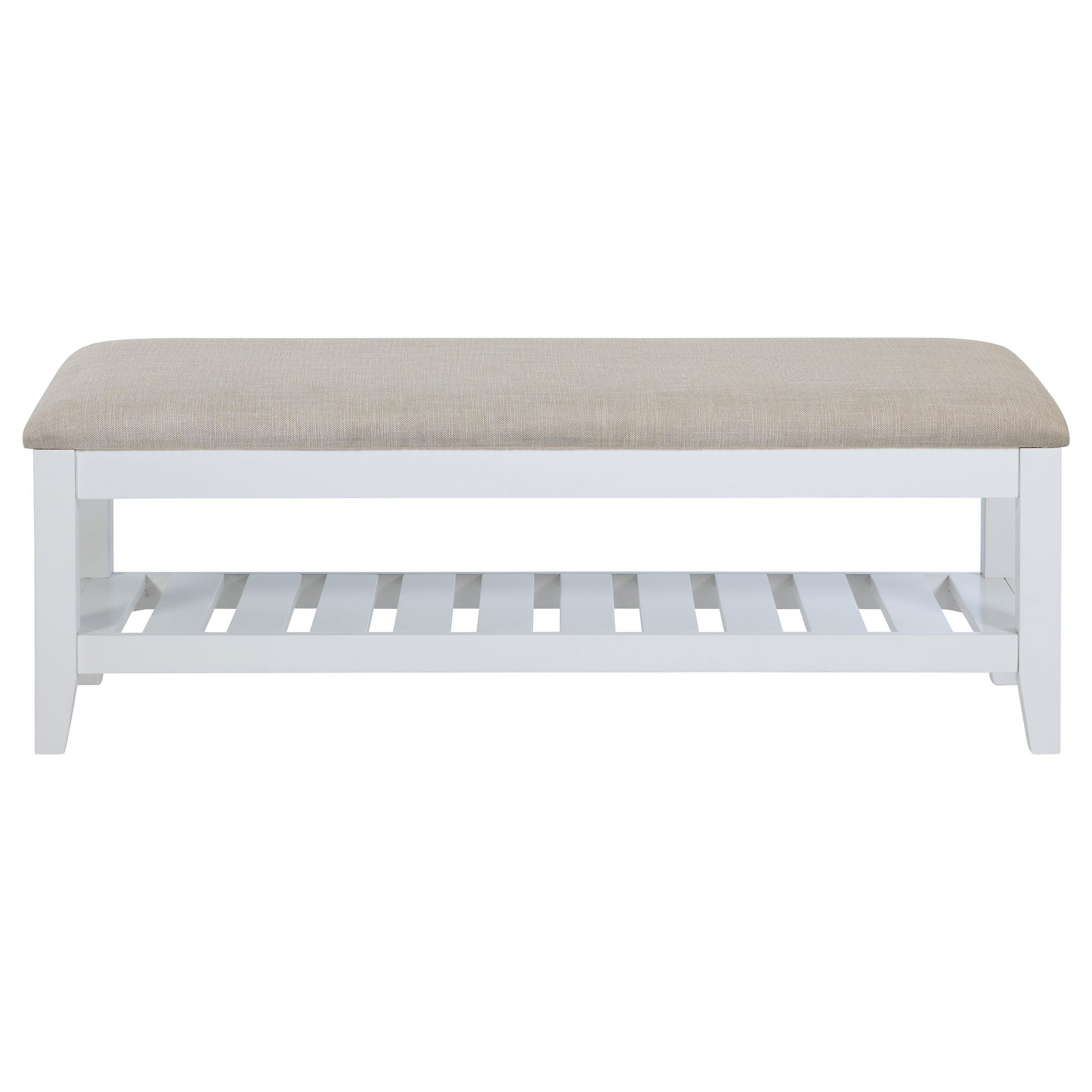 Bexhill Upholstered Rectangular Bench with Shelf White - Image 3