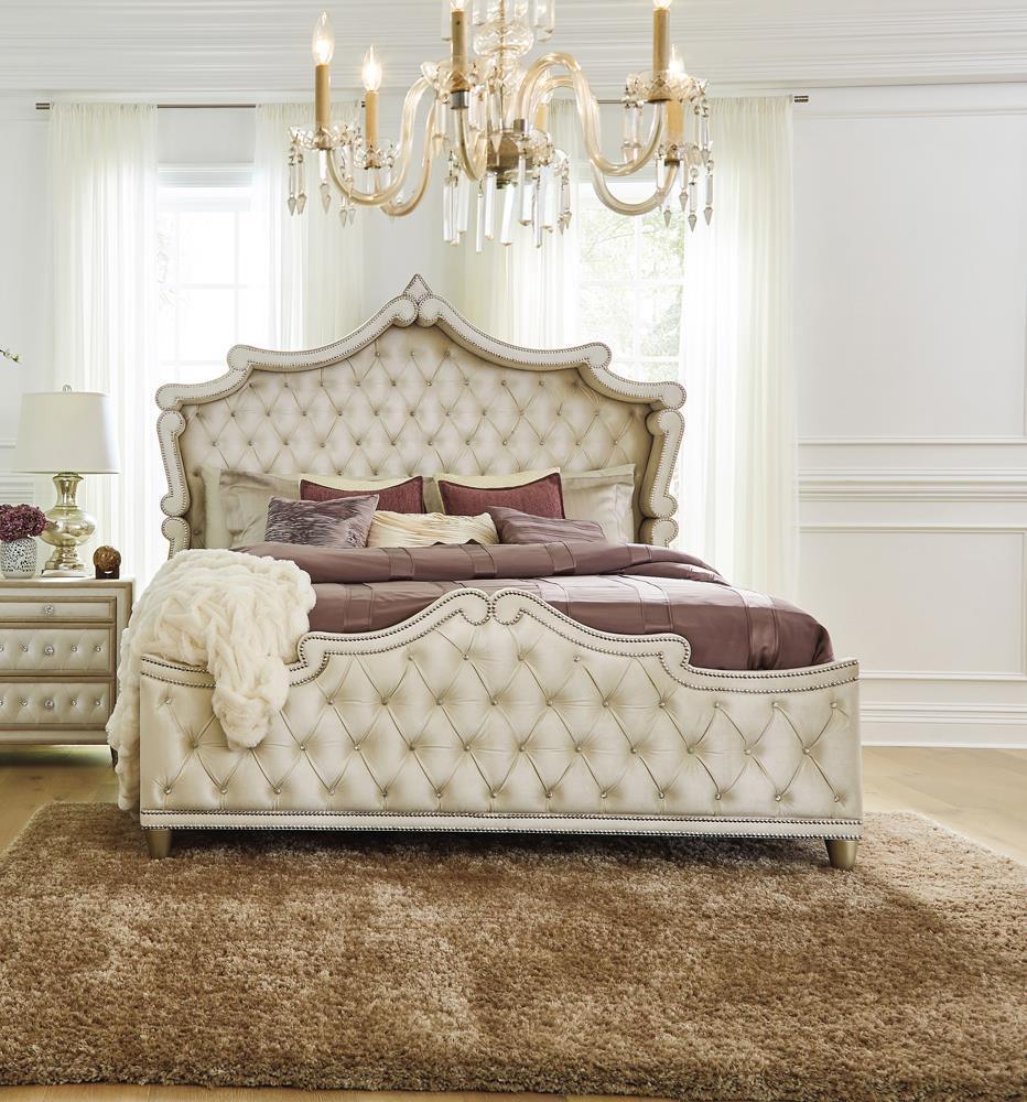 Antonella Ivory Camel Upholstered Tufted King Bed - Image 3