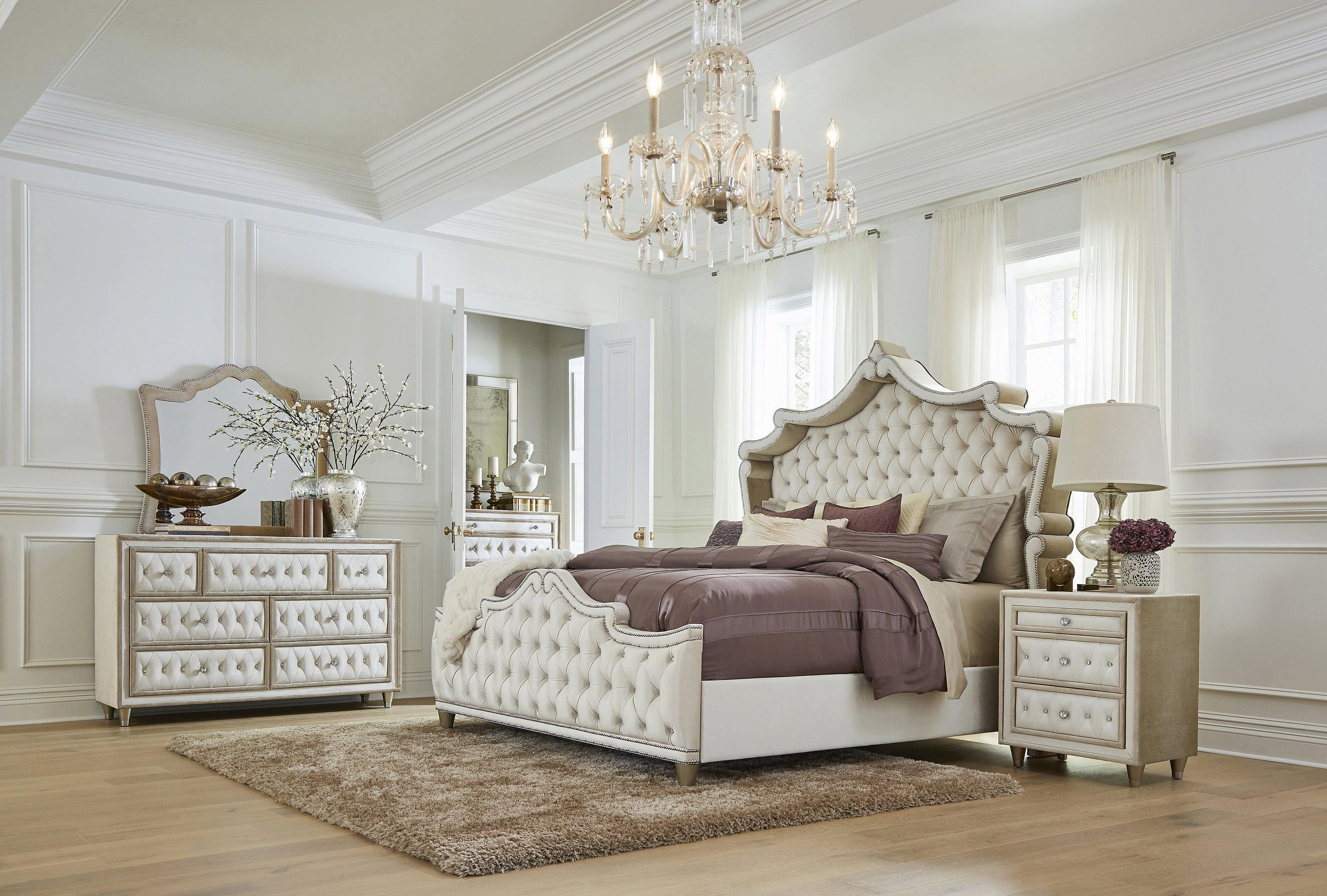 Antonella Upholstered Tufted Queen Bed Ivory Camel - Image 2