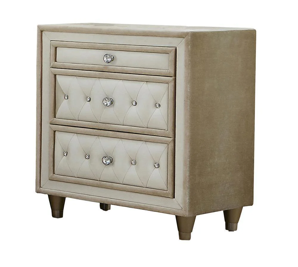 Antonella 3 Drawer Upholstered Nightstand Ivory Camel - Image 2