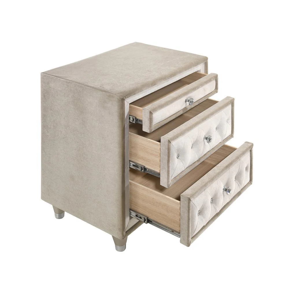 Antonella 3 Drawer Upholstered Nightstand Ivory Camel - Image 3
