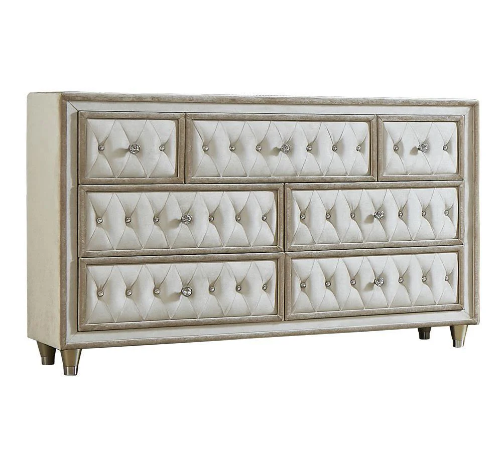 Antonella 7 Drawer Upholstered Dresser Ivory Camel - Image 3