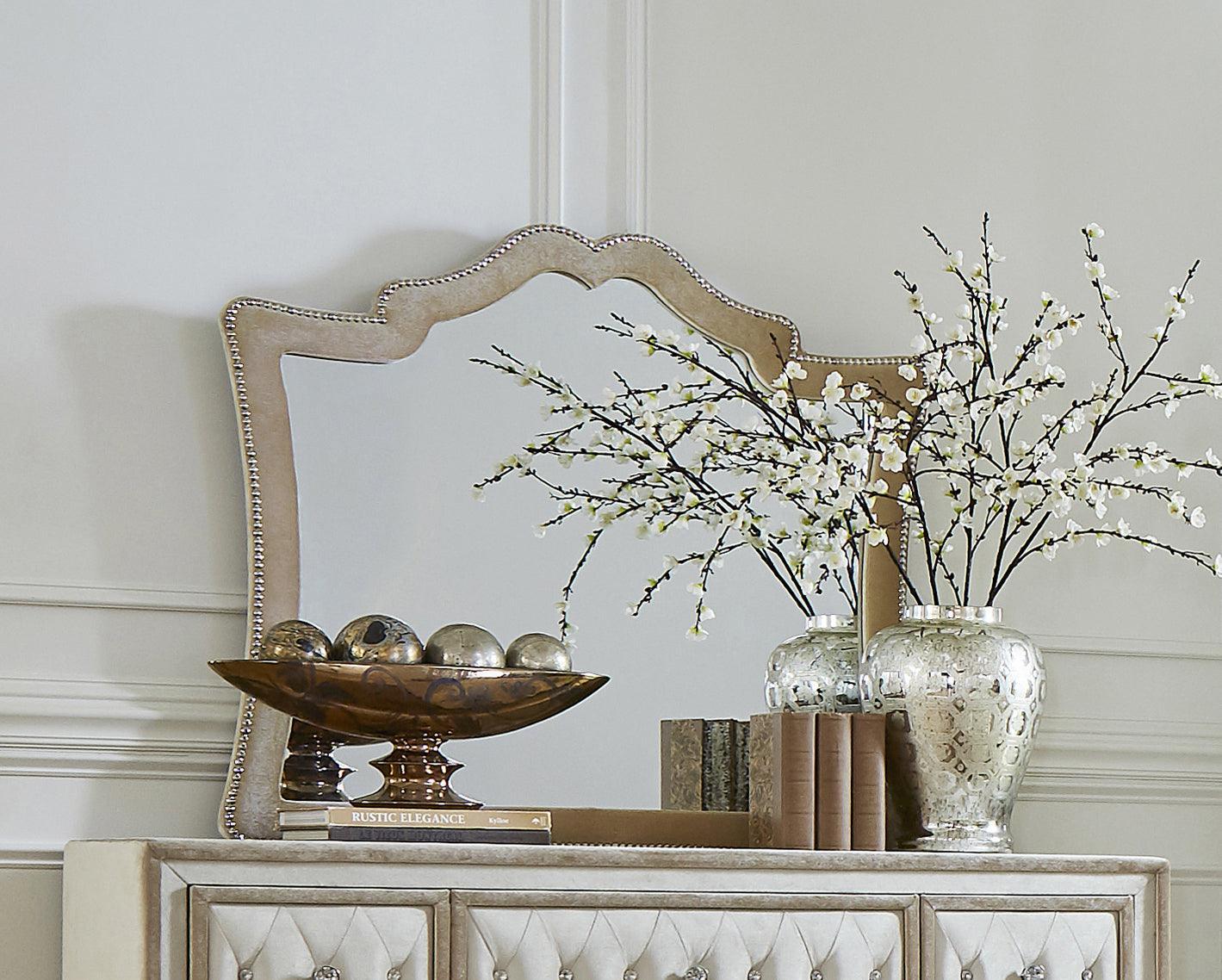 Antonella Mirror With Nailhead Trim Camel - Image 1