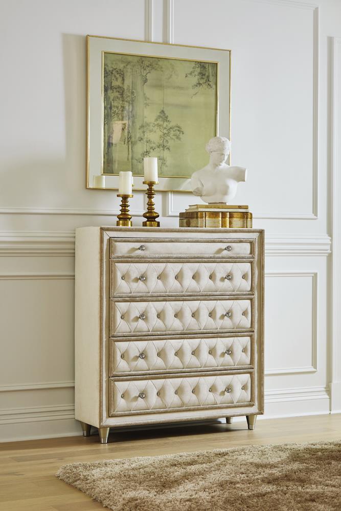 Antonella 5 Drawer Upholstered Chest Ivory Camel - Image 1