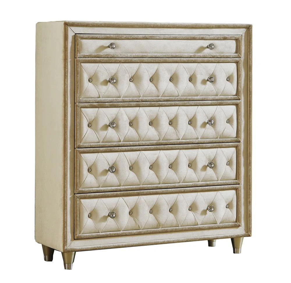 Antonella 5 Drawer Upholstered Chest Ivory Camel - Image 2