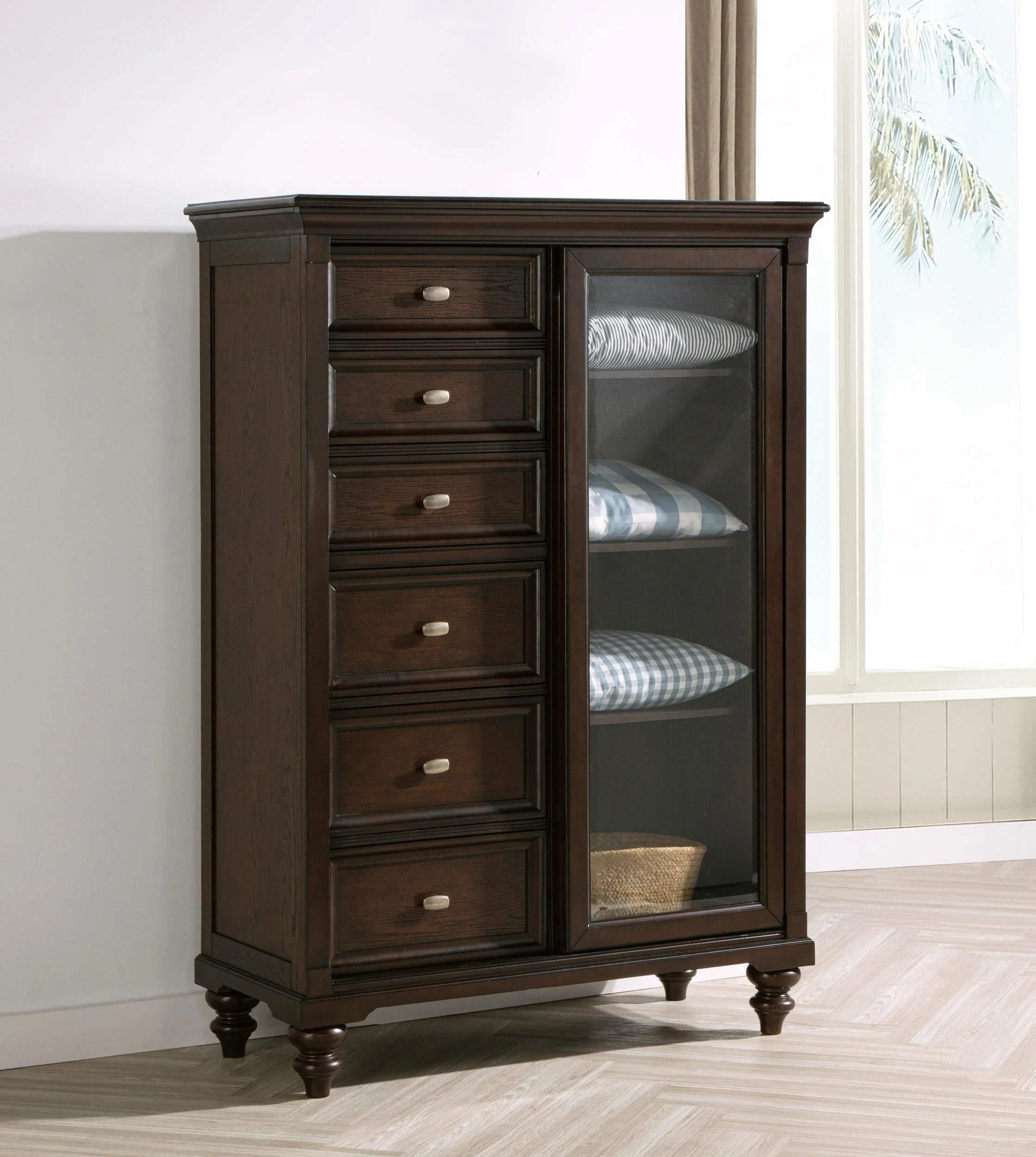Andover 6-drawer Tempered Glass Door Chest Dark Oak - Image 2