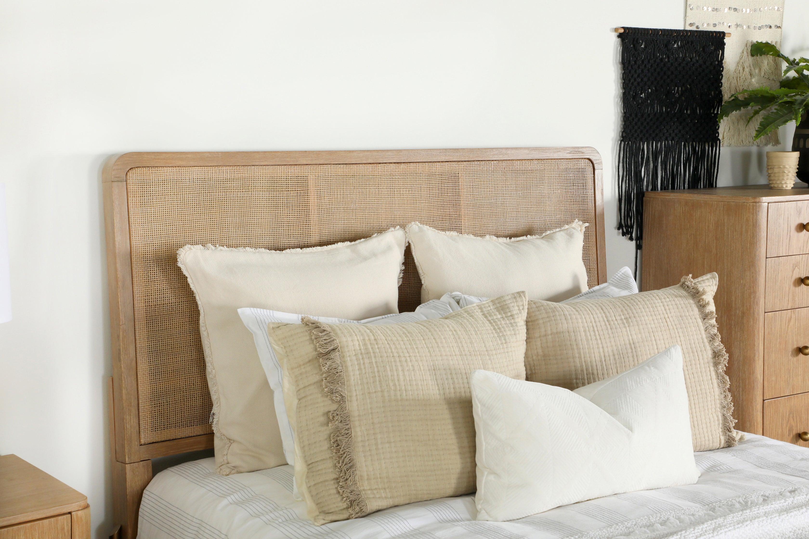 Arini Upholstered Queen Panel Bed Sand Wash Natural Cane - Image 2