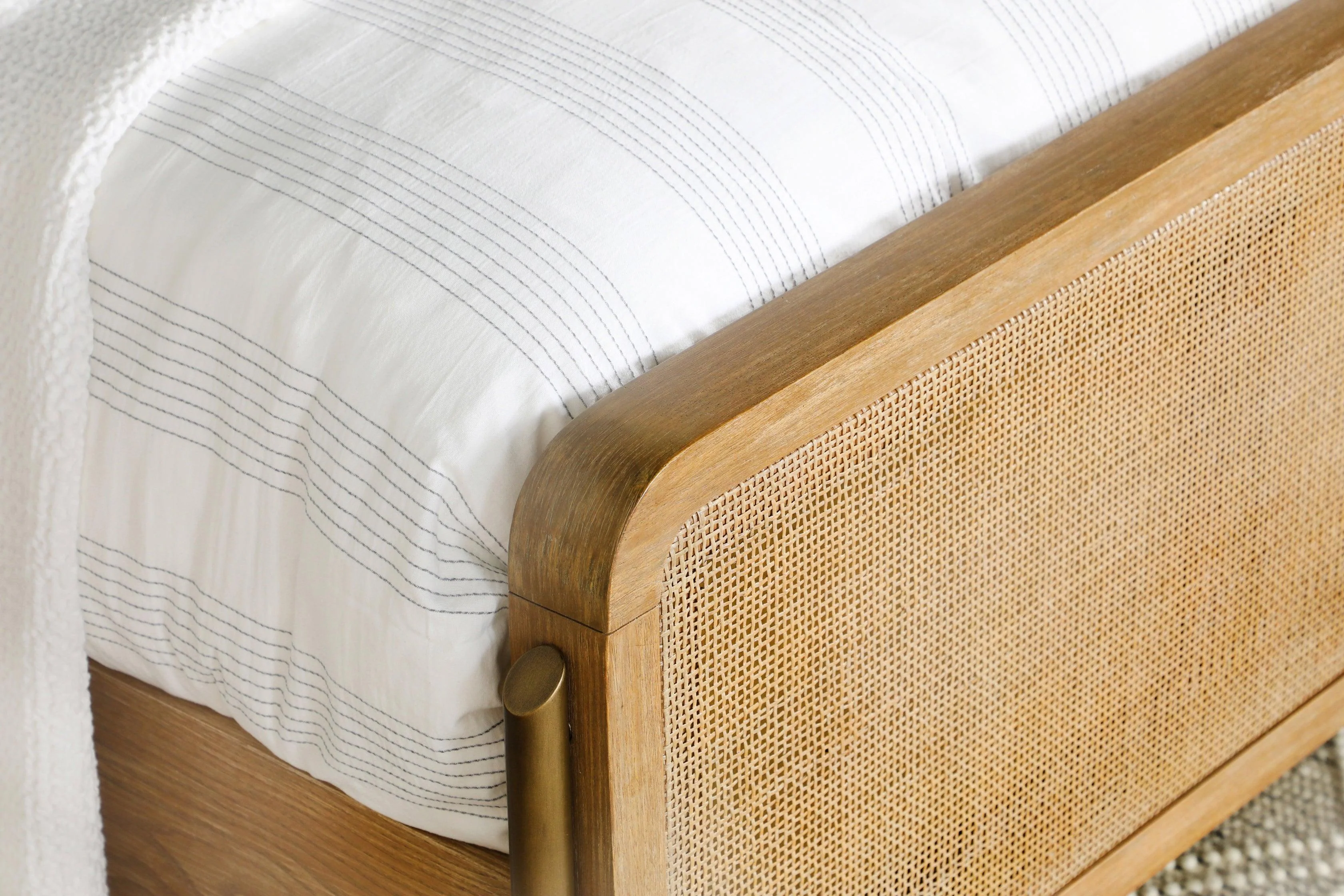 Arini Upholstered Queen Panel Bed Sand Wash Natural Cane - Image 3