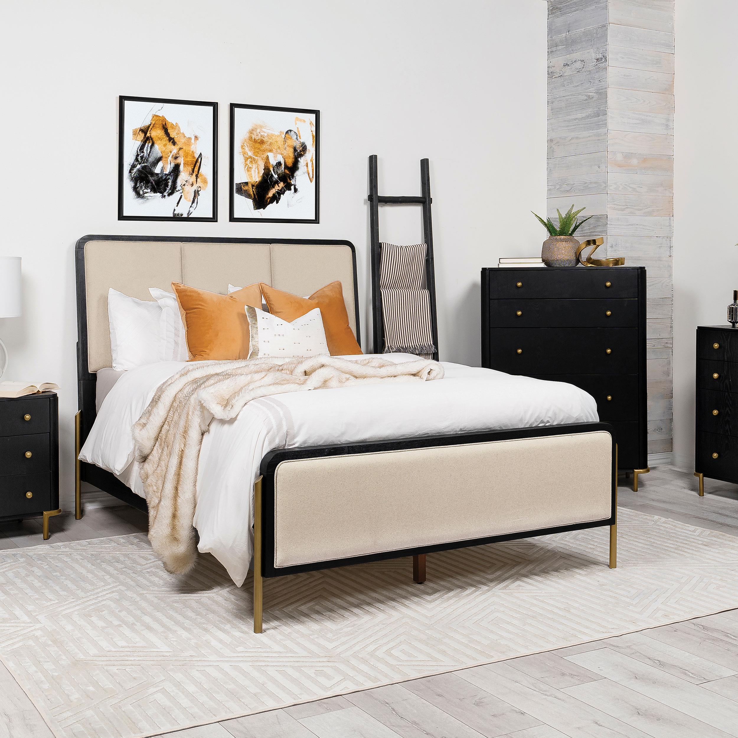 Arini 56-inch Eastern King Panel Bed Cream and Black - Image 2