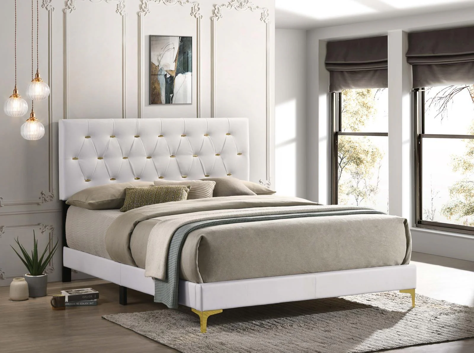 Kendall Tufted Upholstered Panel Queen Bed White - Image 1