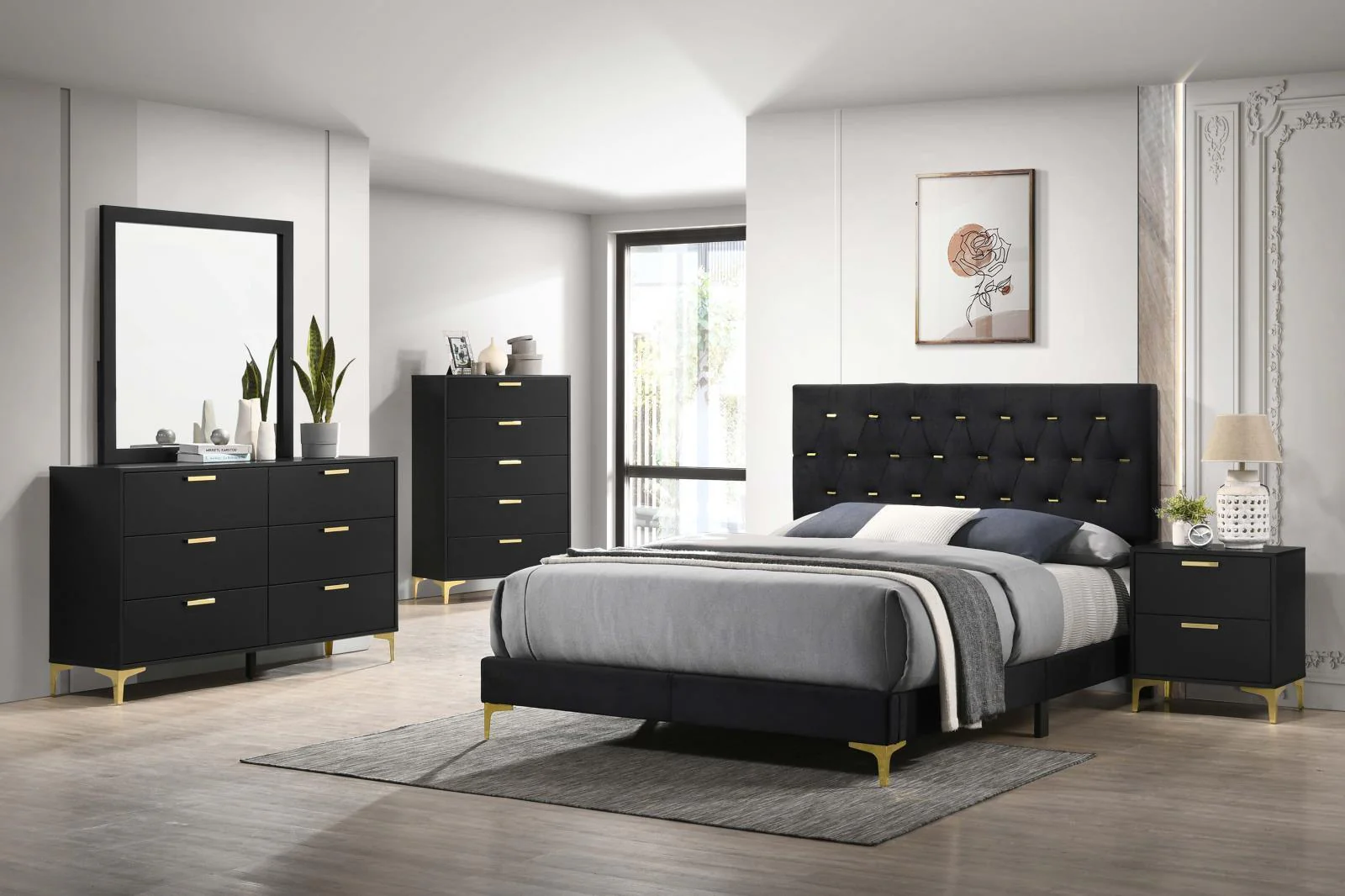 Kendall Tufted Panel King Bed Black Gold - Image 3
