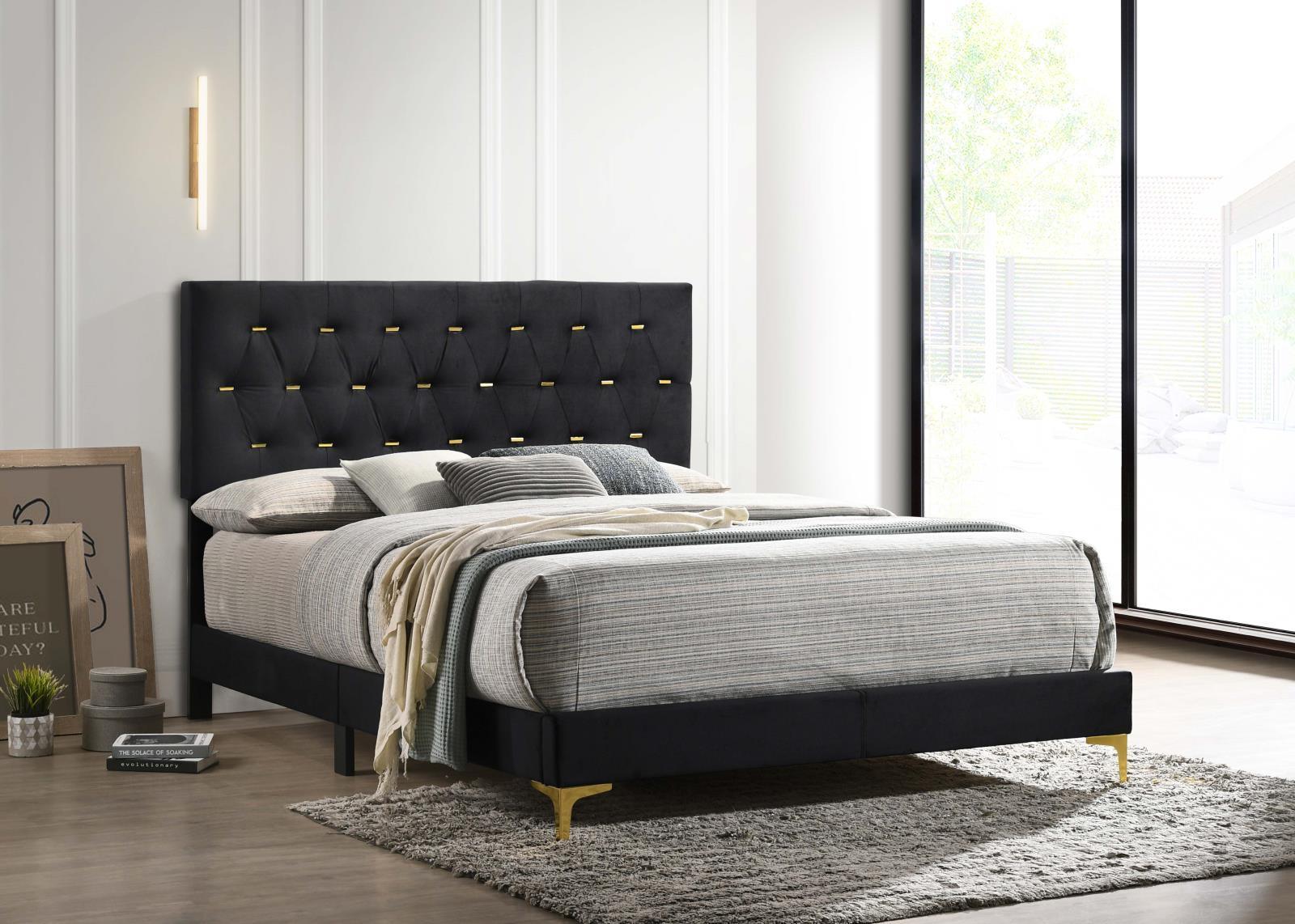Kendall Tufted Panel Queen Bed Black Gold - Image 1
