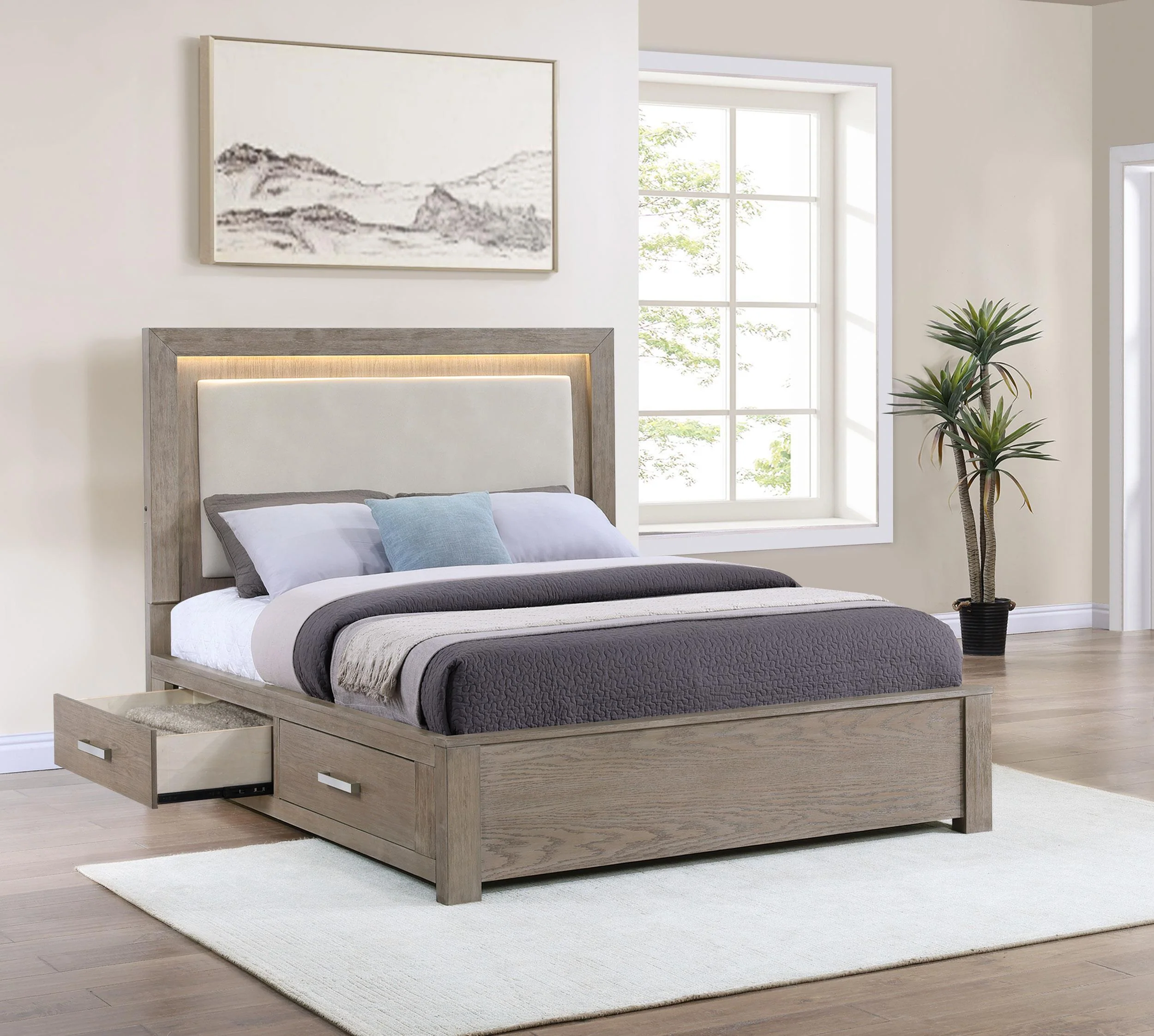 Kenora 56-inch King LED Storage Bed Barley Brown - Image 2