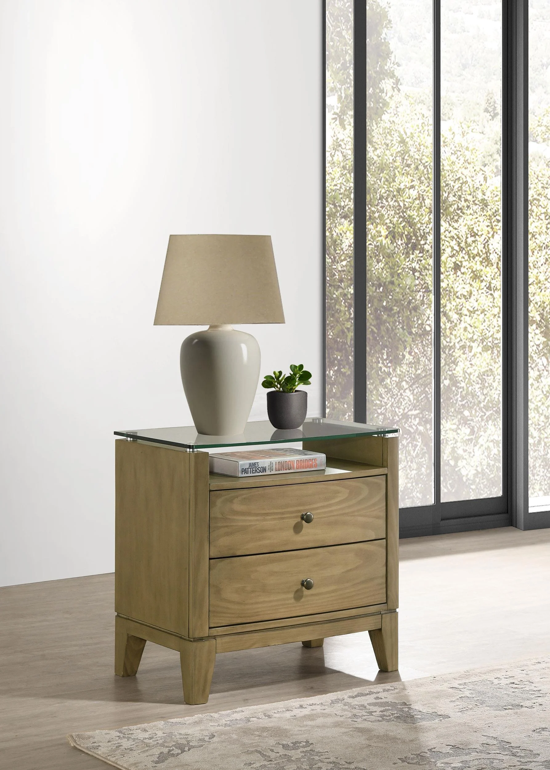 Granada 2 Drawer Glass Top Nightstand Natural Pine - Image 2