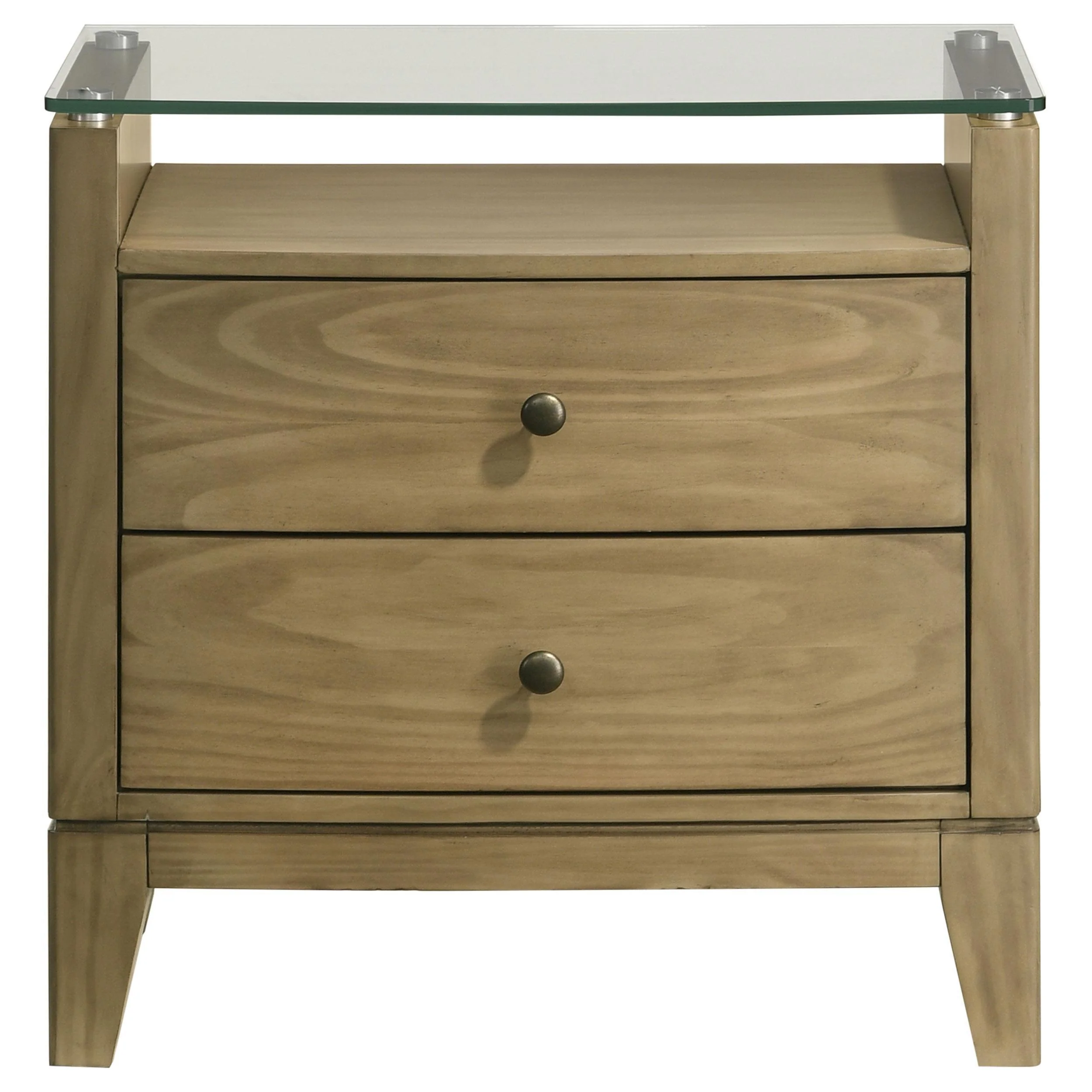 Granada 2 Drawer Glass Top Nightstand Natural Pine - Image 3
