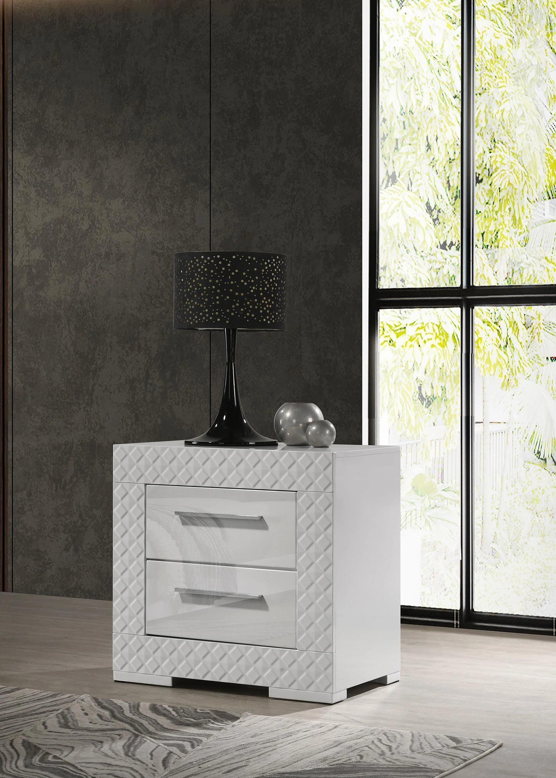 Ives 2 Drawer Nightstand Bedide Table White High Gloss - Image 2
