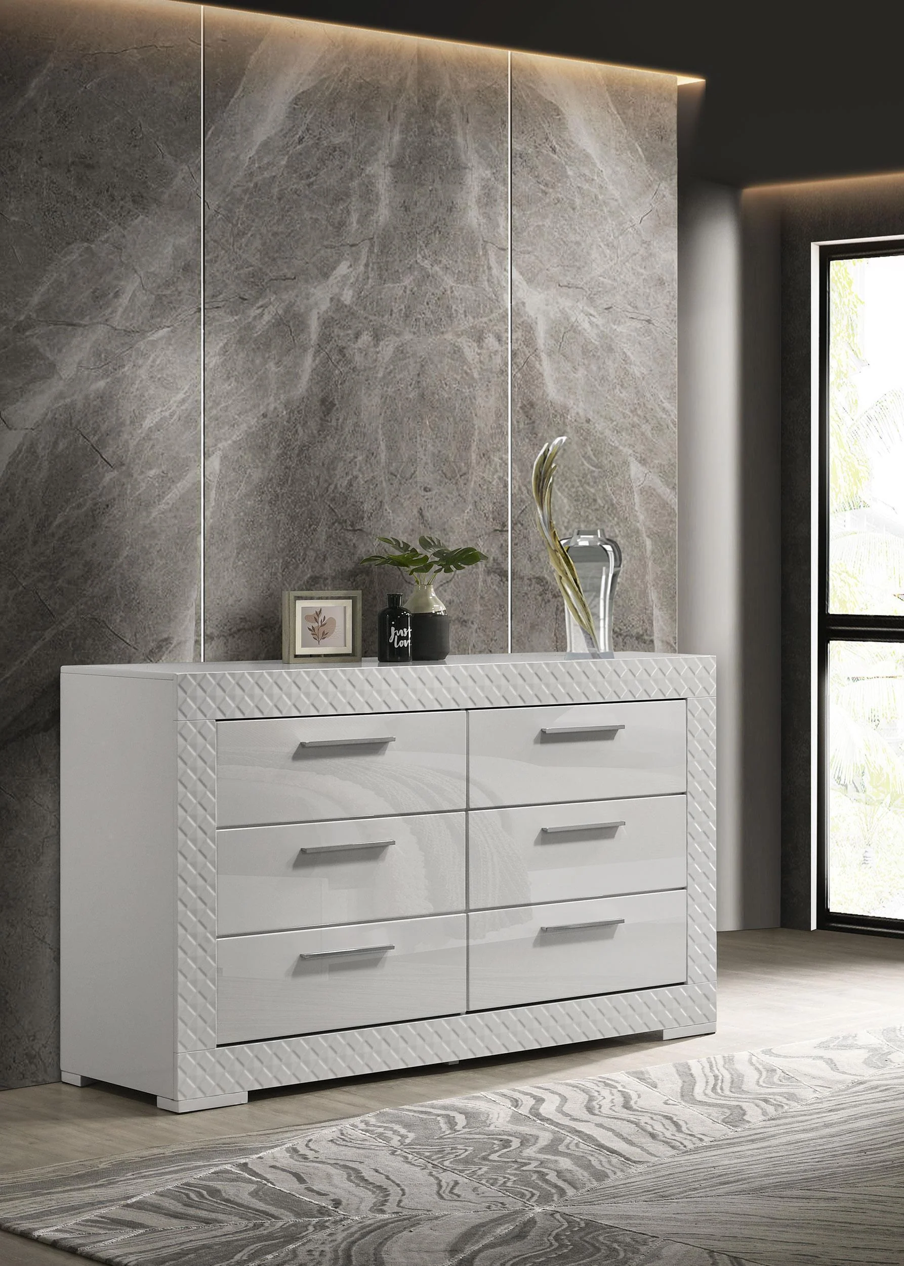 Ives 6 Drawer Dresser Cabinet White High Gloss - Image 2