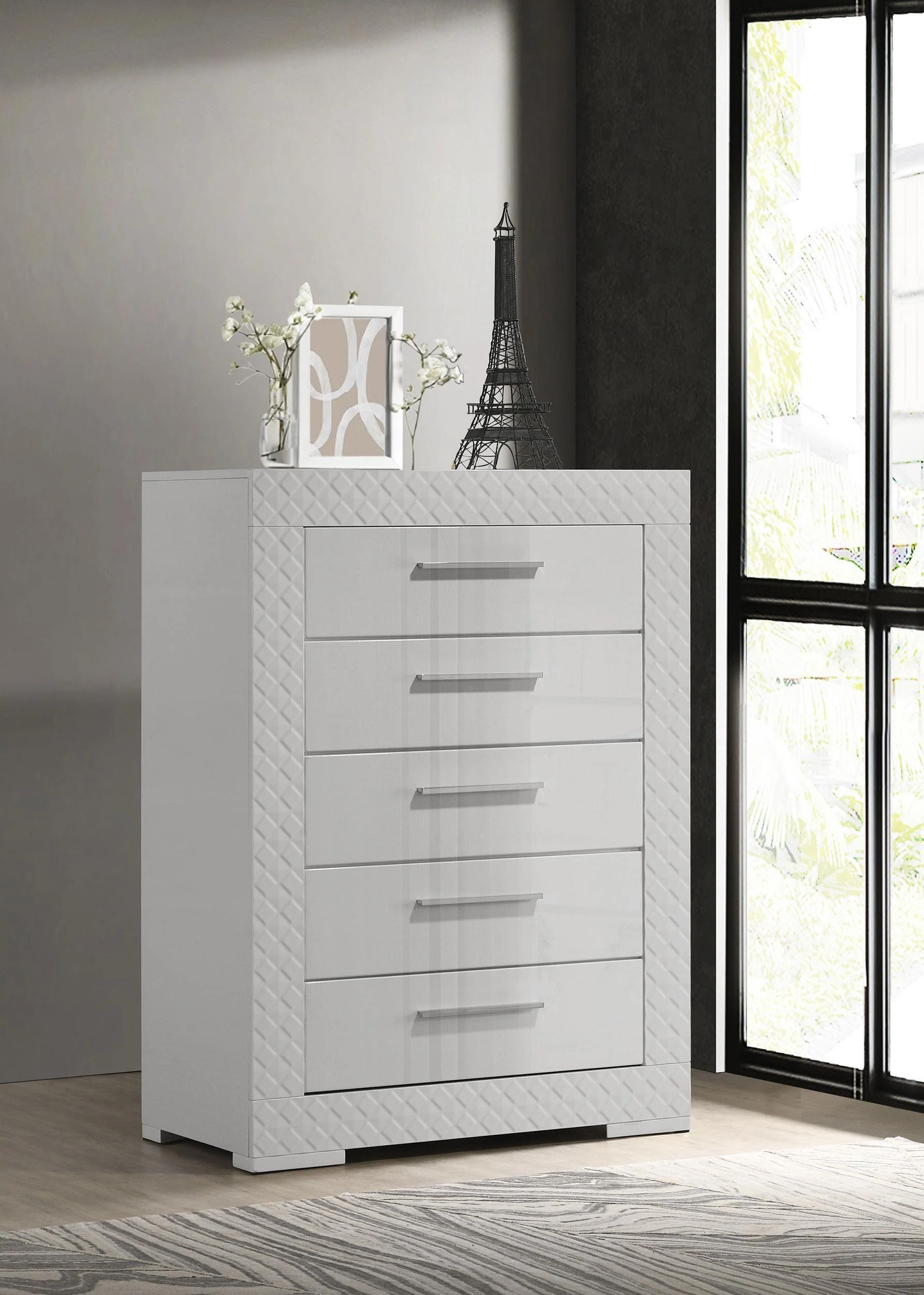 Ives 5 Drawer Bedroom Chest Of Drawers White High Gloss - Image 2