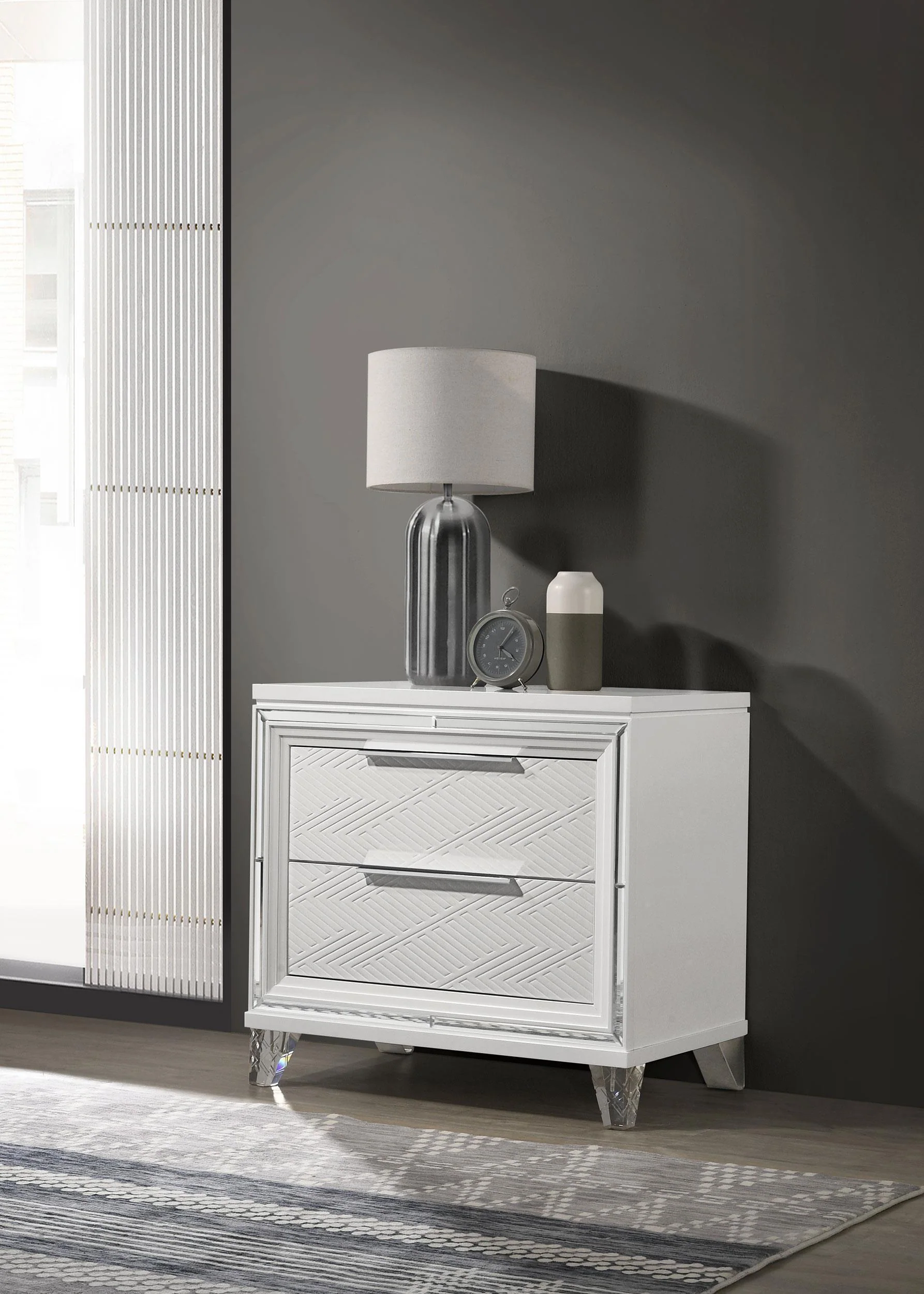 Marmore 2 Drawer Nightstand Bedide Table White - Image 2