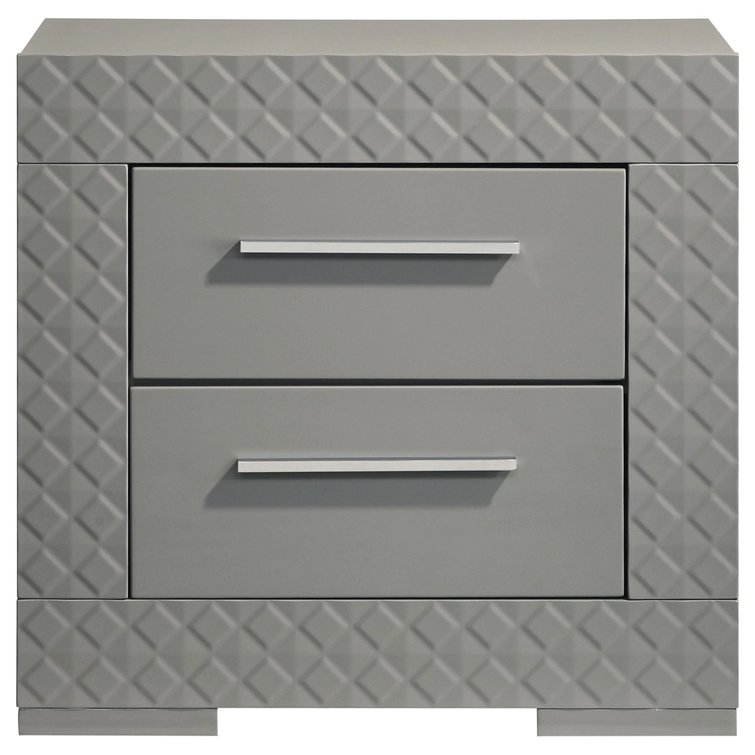 Ives 2 Drawer Nightstand Bedide Table Gray High Gloss - Image 3