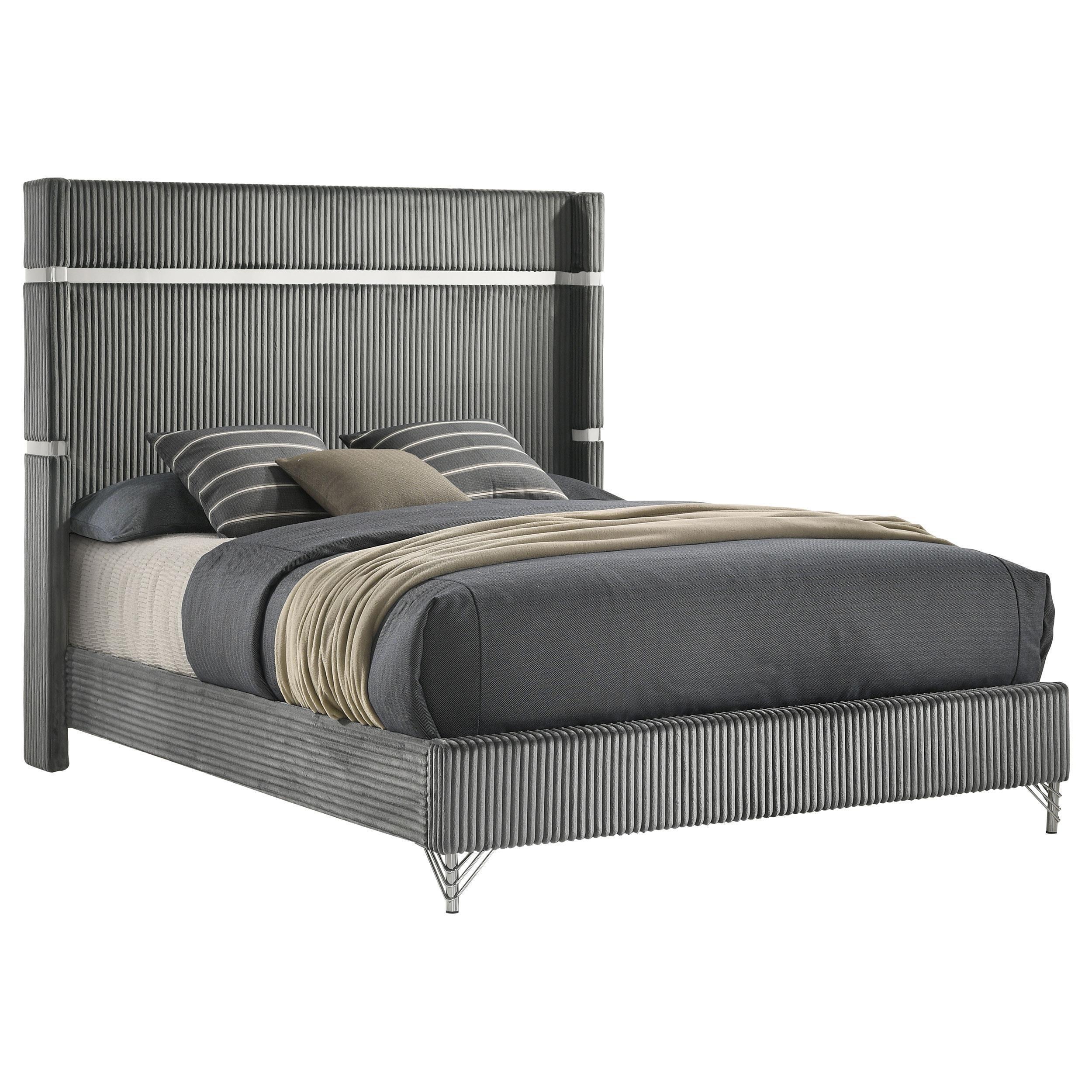 Lucia 61 inch Upholstered Queen Panel Bed Grey - Image 2