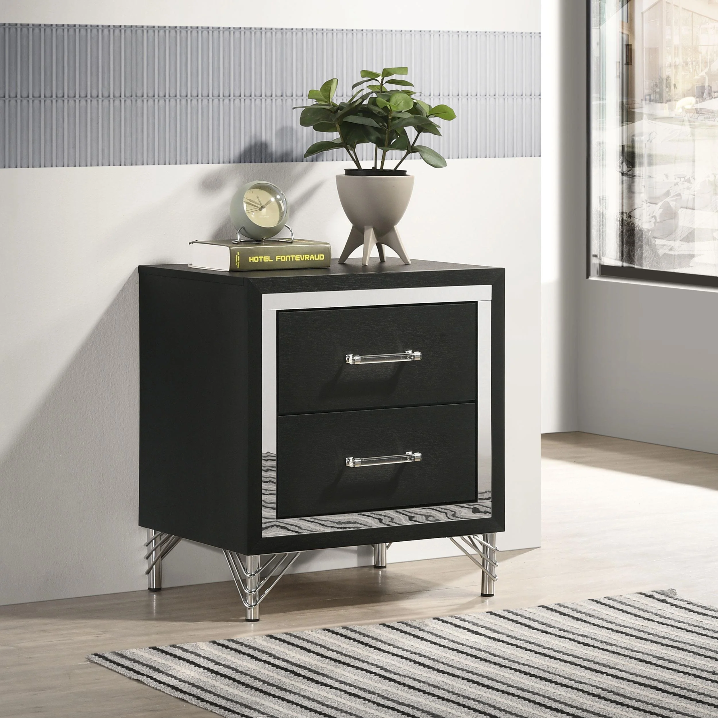 Lucia 2 Drawer Nightstand Bedide Table Black - Image 2