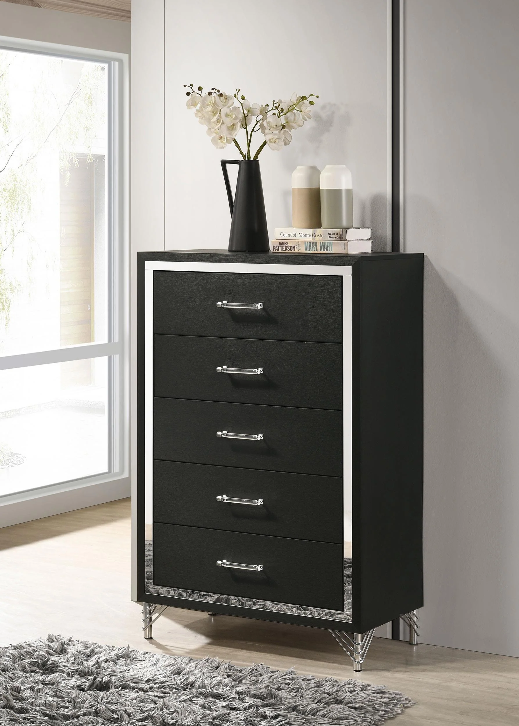 Lucia 5 Drawer Bedroom Chest Of Drawers Black - Image 2